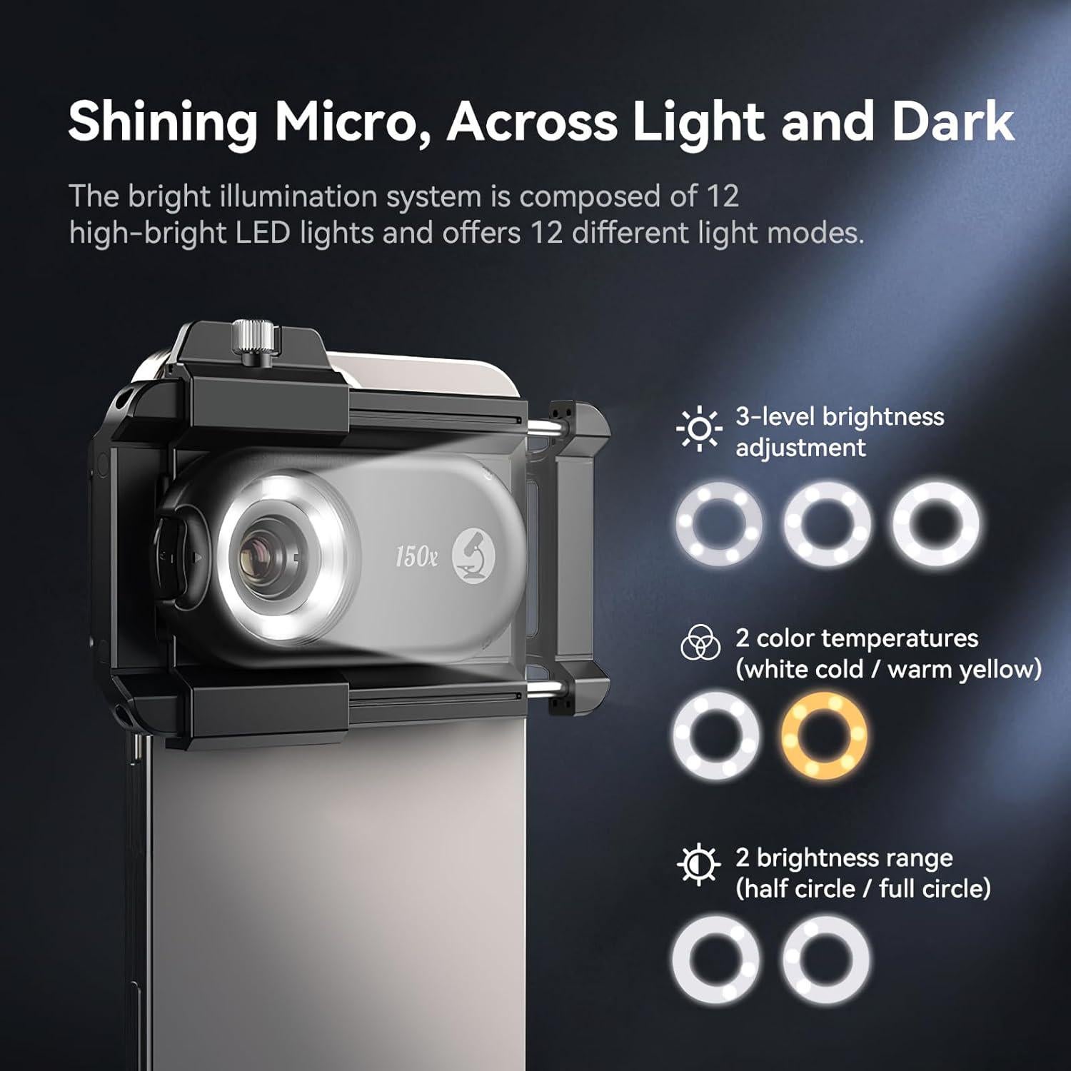 Lente de Microscopio Kolertron 150X con Luz LED y UV