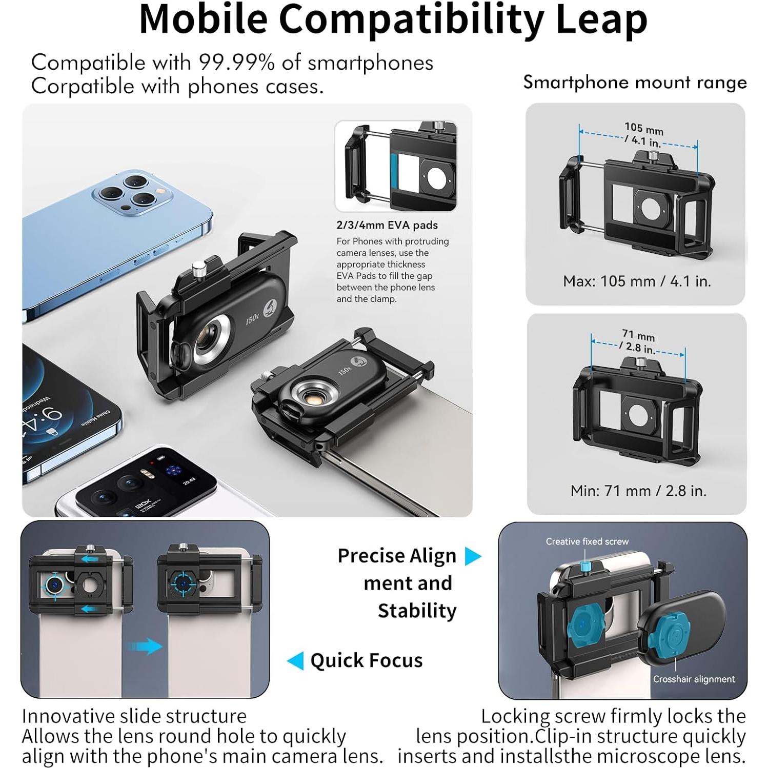 Lente de Microscopio Kolertron 150X con Luz LED y UV