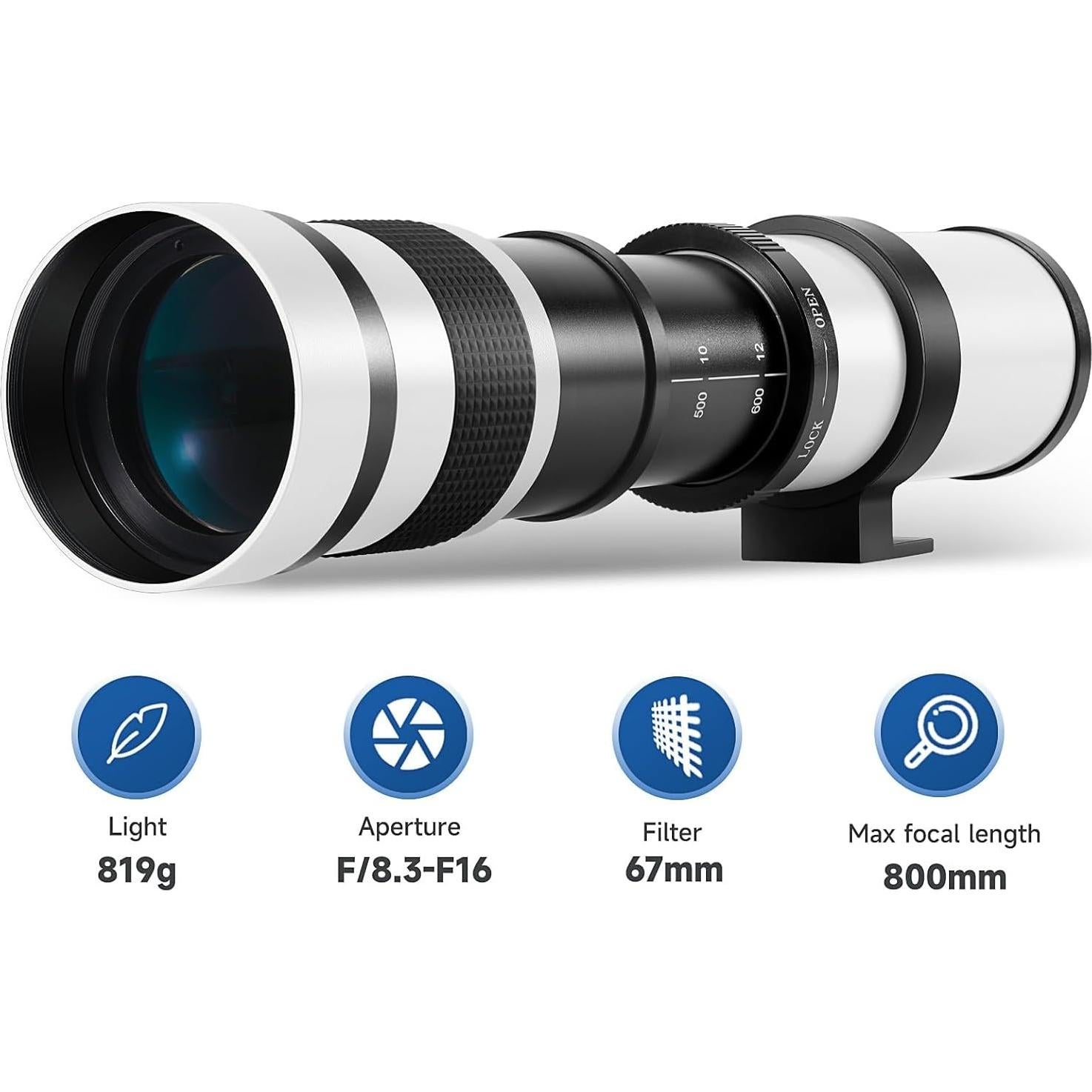 Lente Telefoto JINTU 420-800mm f/8.3 Manual para Canon