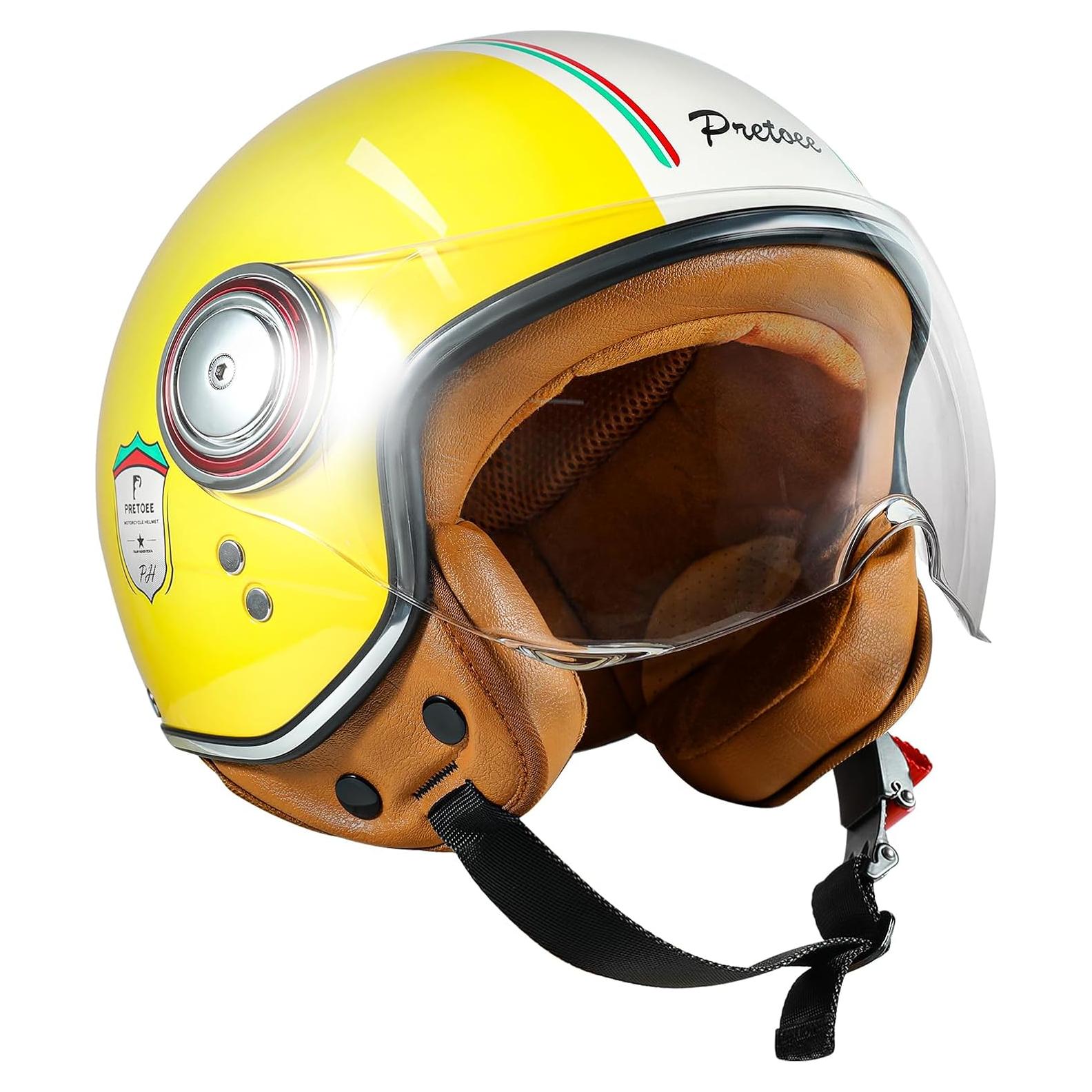 Casco de Moto Vintage Pretoee PT-AIR 02 M-XL Amarillo Blanco