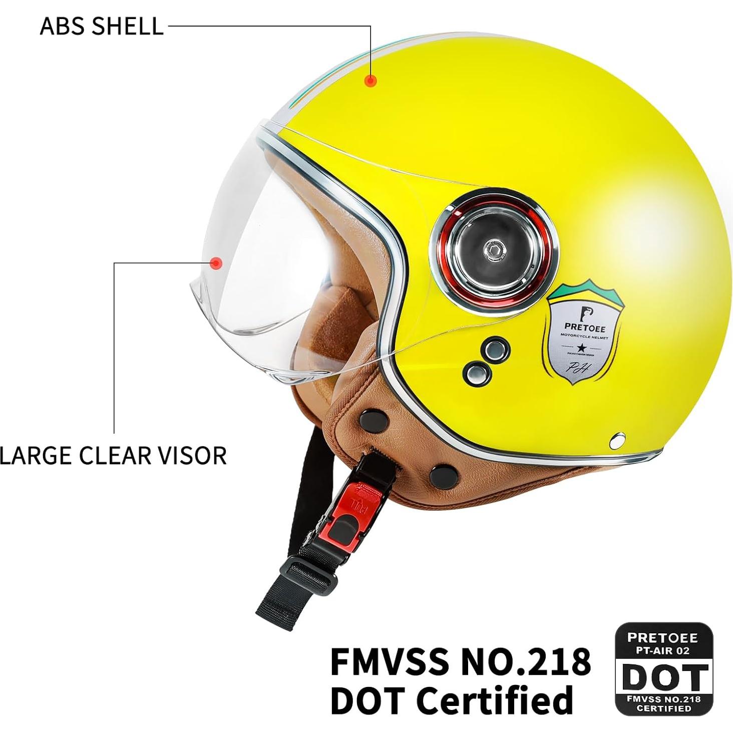 Casco de Moto Vintage Pretoee PT-AIR 02 M-XL Amarillo Blanco