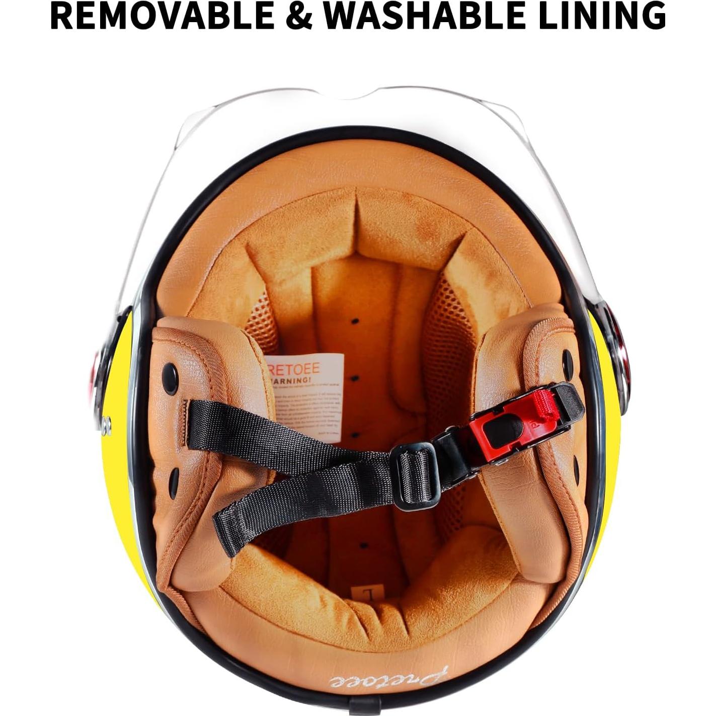 Casco de Moto Vintage Pretoee PT-AIR 02 M-XL Amarillo Blanco