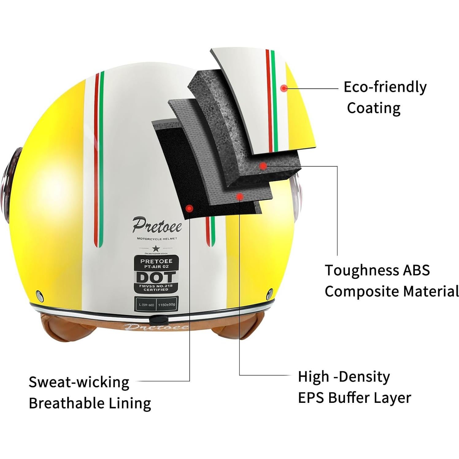 Casco de motocicleta Pretoee Pt-air 02 retro M-XL amarillo