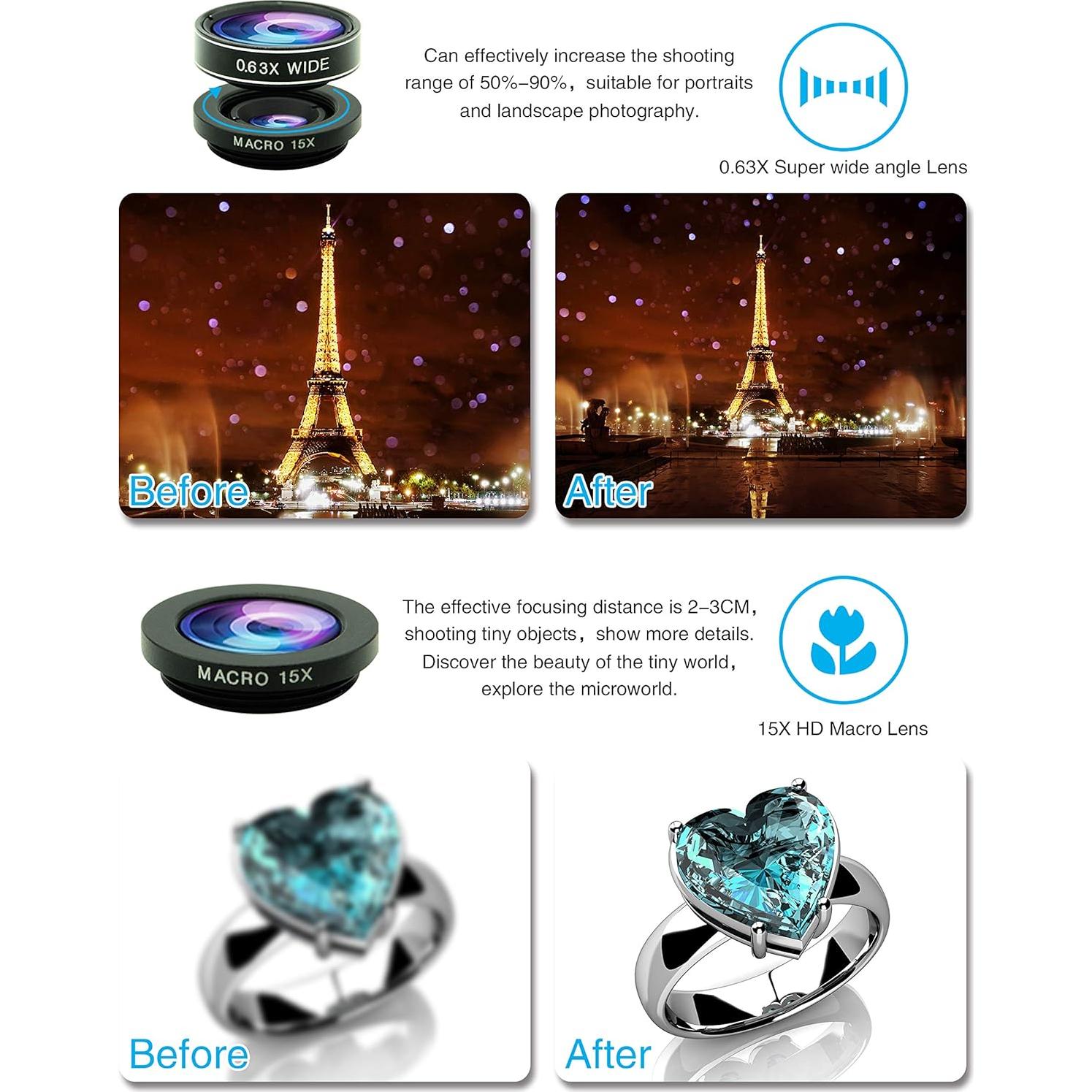 Kit de Lentes para Cámara de Teléfono Móvil Bostionye 11 en 1