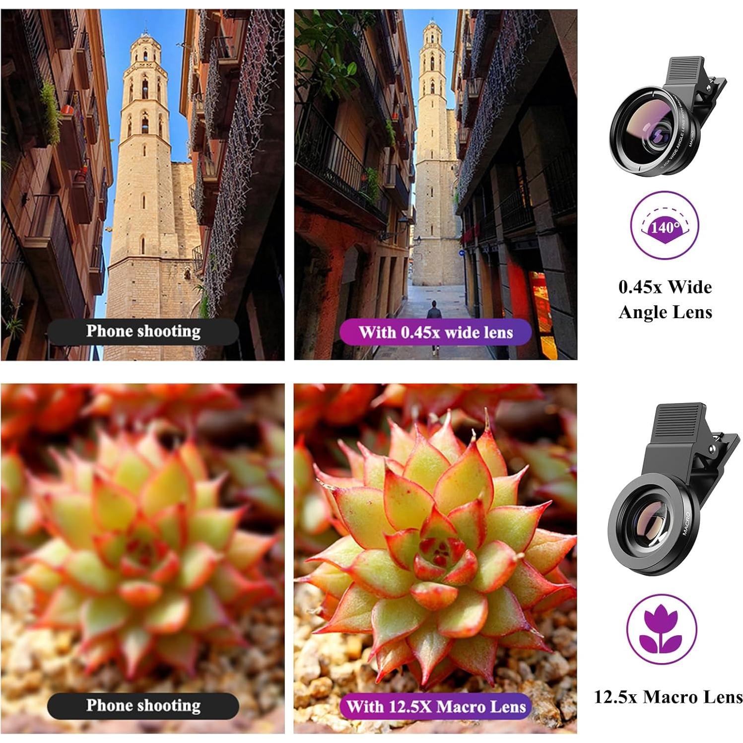 Lente de Cámara Apexel 0.45X Gran Angular + 12.5X Macro