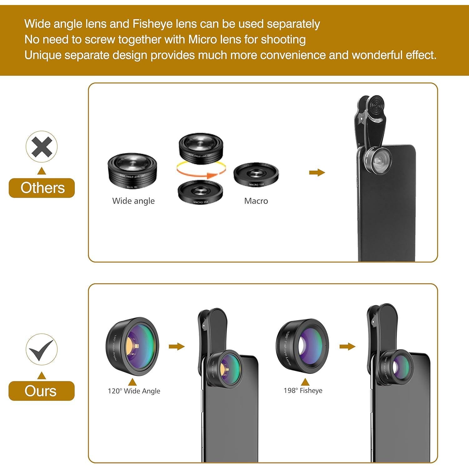 Kit de Lentes de Teléfono 3 en 1 LEKNES - Ojo de Pez, Macro y Gran Angular