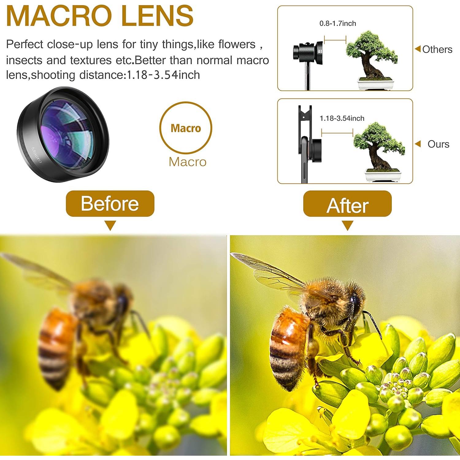 Kit de Lentes de Teléfono 3 en 1 LEKNES - Ojo de Pez, Macro y Gran Angular