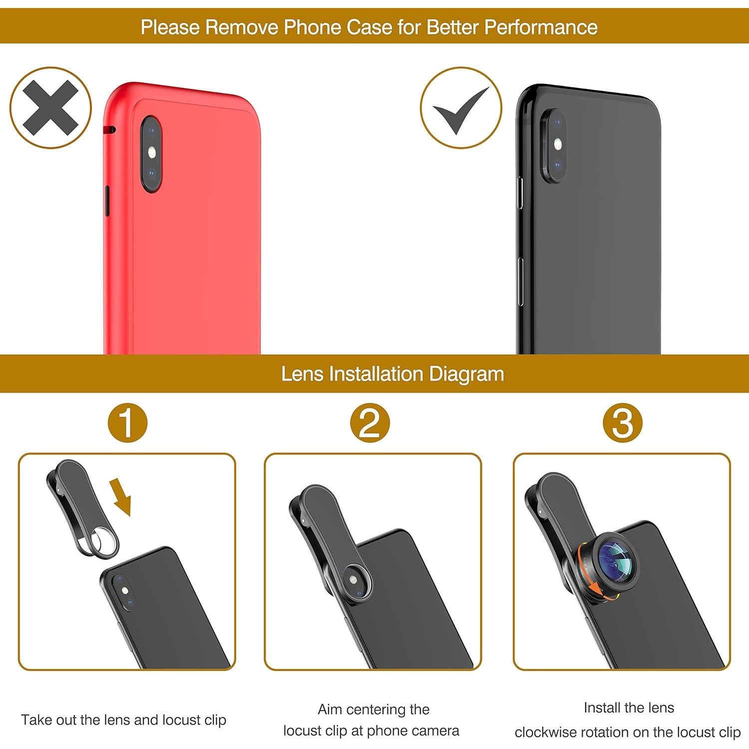 Kit de Lentes de Teléfono 3 en 1 LEKNES - Ojo de Pez, Macro y Gran Angular