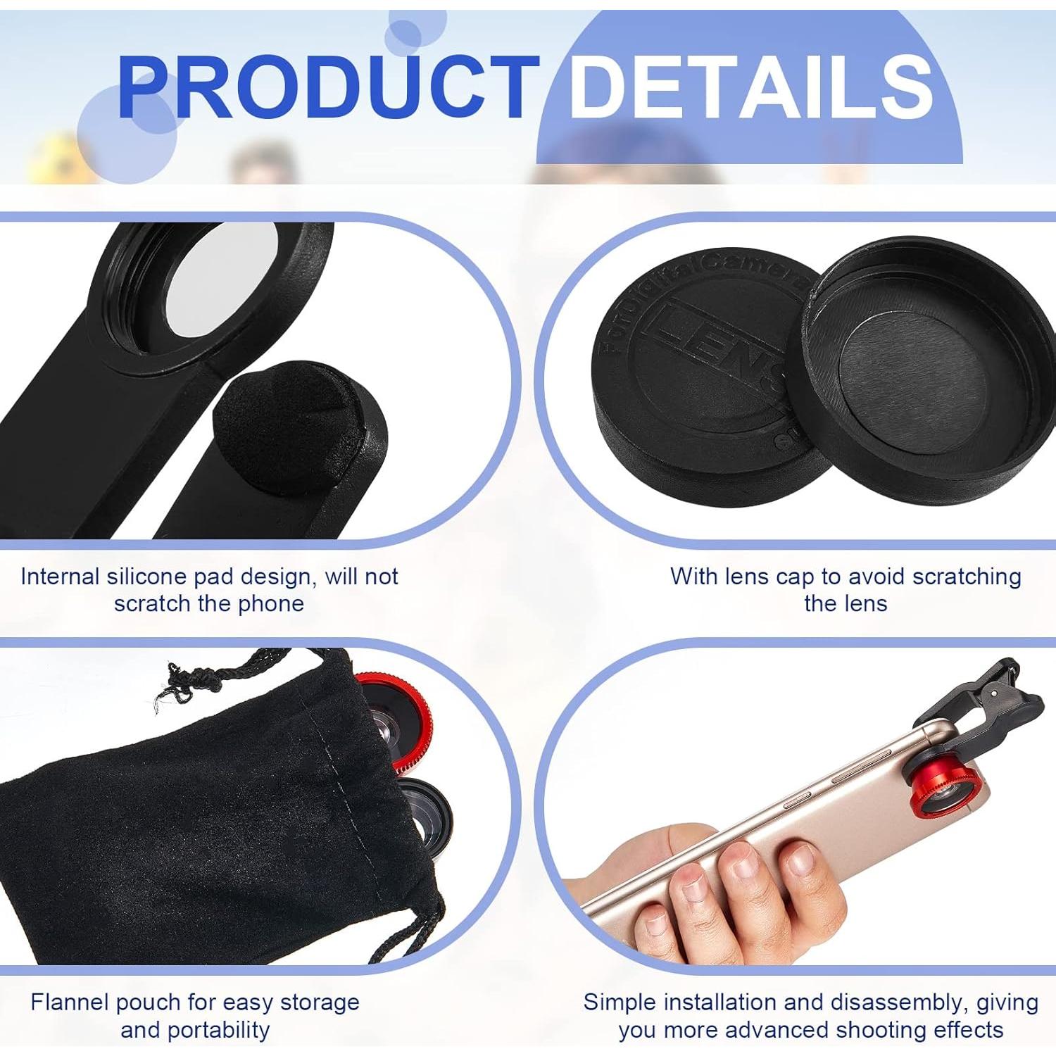 Kit de Lentes 3 en 1 Flutesan para Teléfono Móvil - Macro, Gran Angular y Ojo de Pez