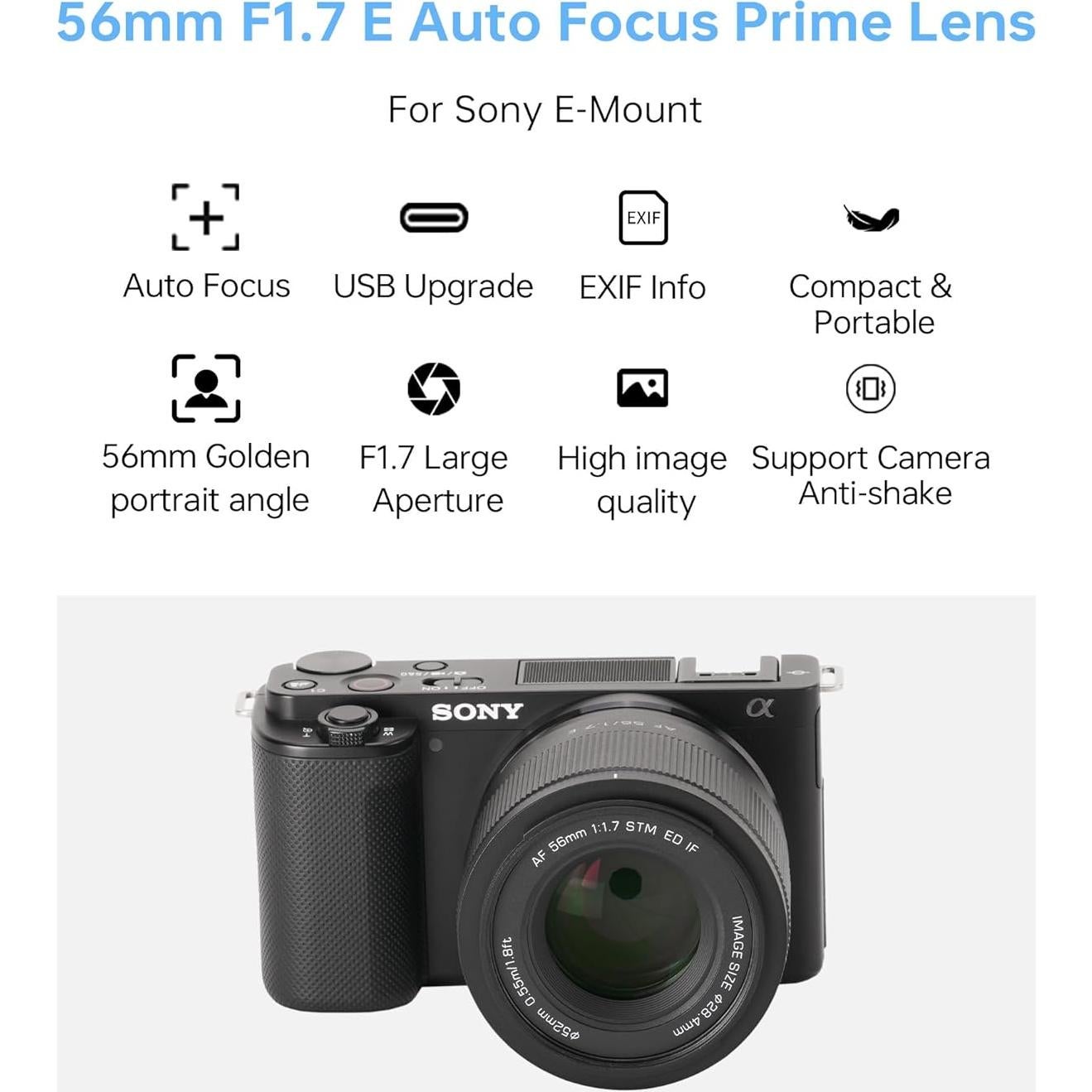 Lente VILTROX AF 56mm F1.7 E para Cámaras Sony Sin Espejo