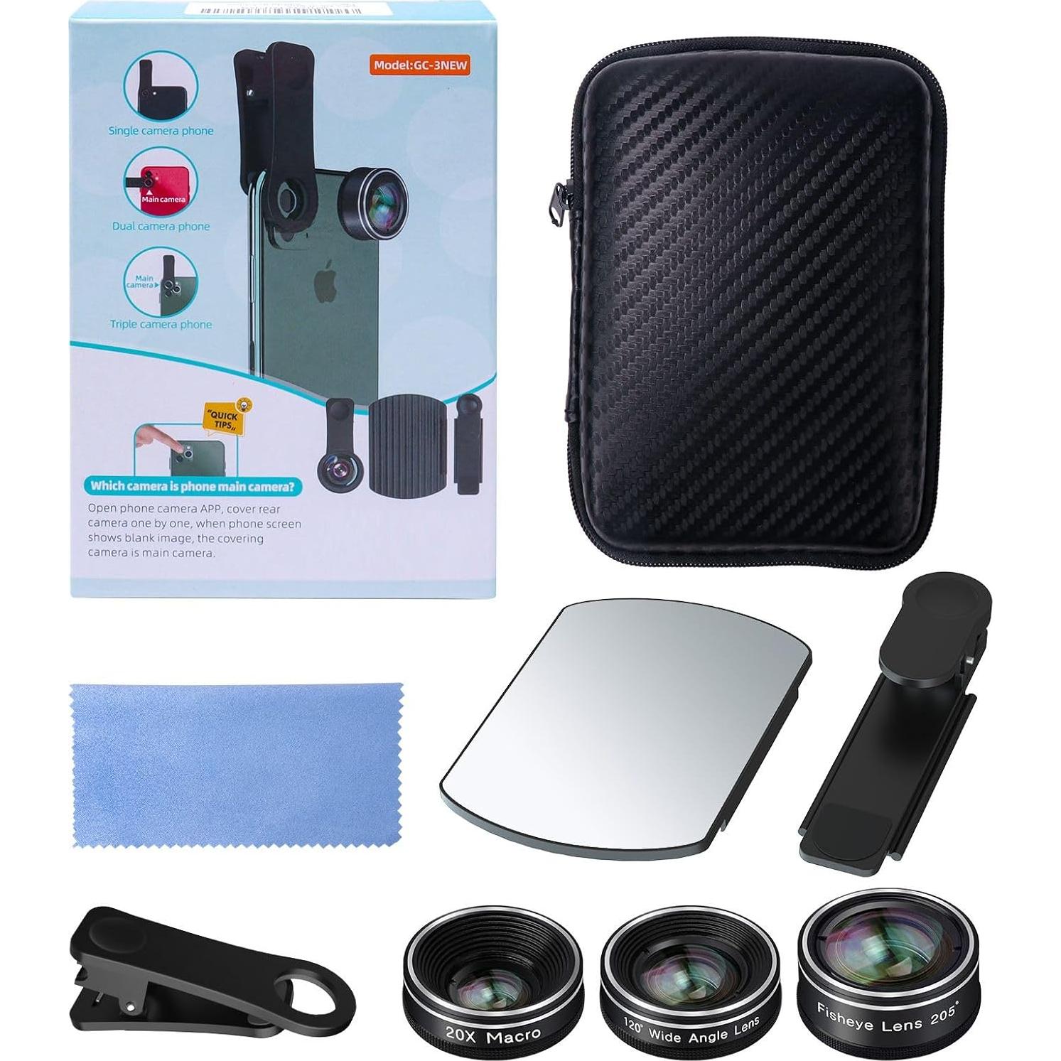 Kit de Lentes para Teléfono Mocalaca - Ojo de Pez, Gran Angular y Macro