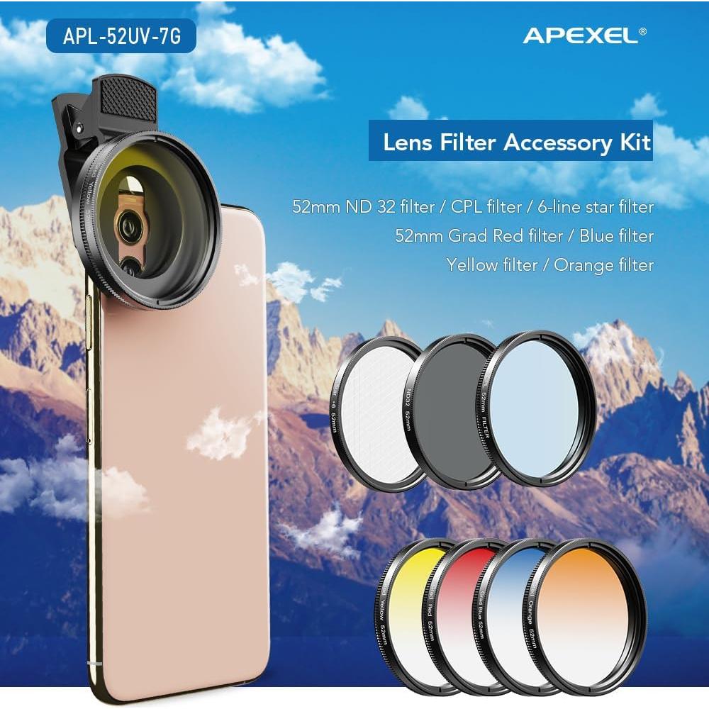 Kit de Lentes de Filtro Apexel 52mm para Cámara Smartphone