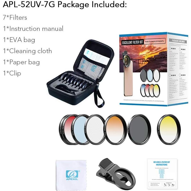 Kit de Lentes de Filtro Apexel 52mm para Cámara Smartphone