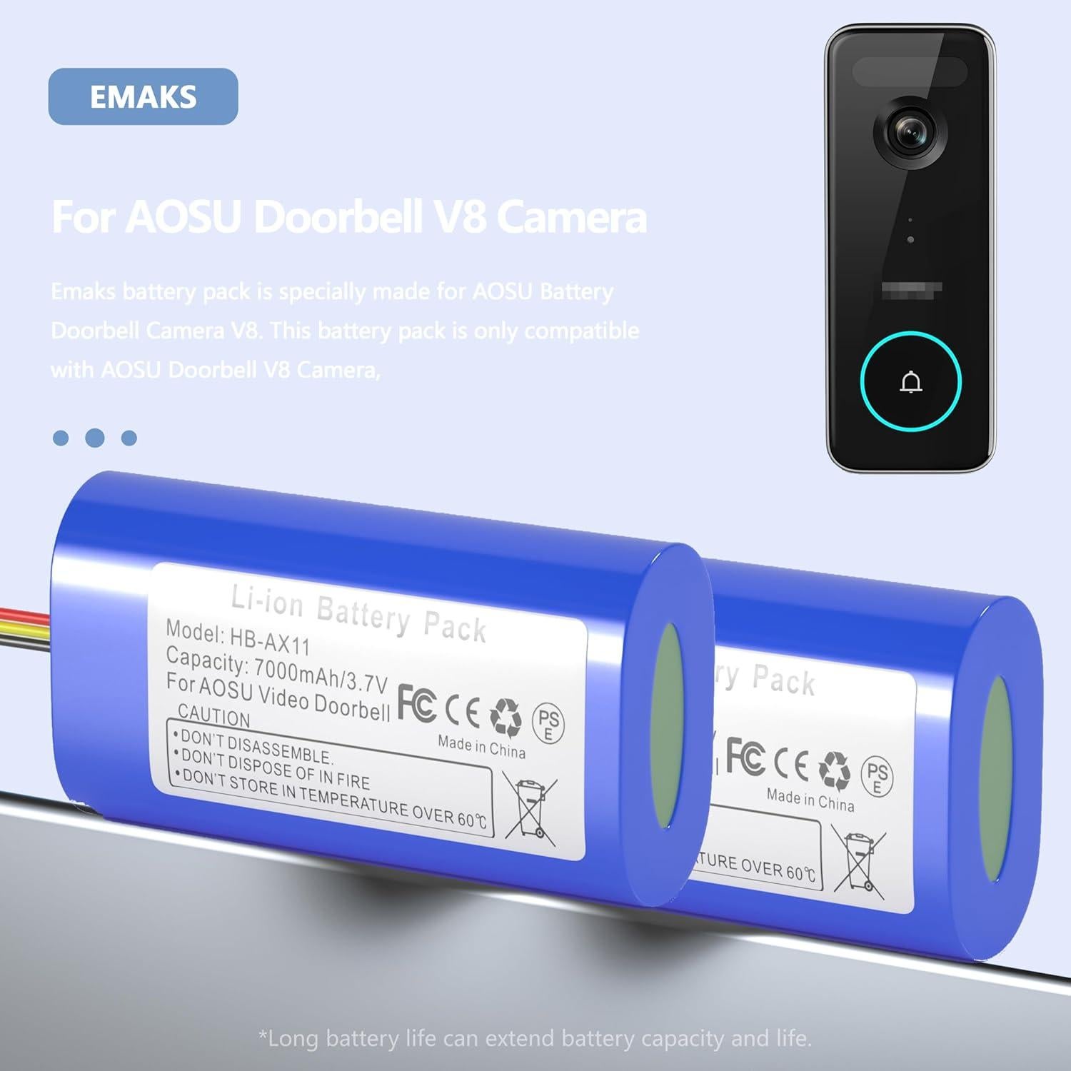 Batería recargable 7000mAh AOSU V8 - 2pack con USB-C