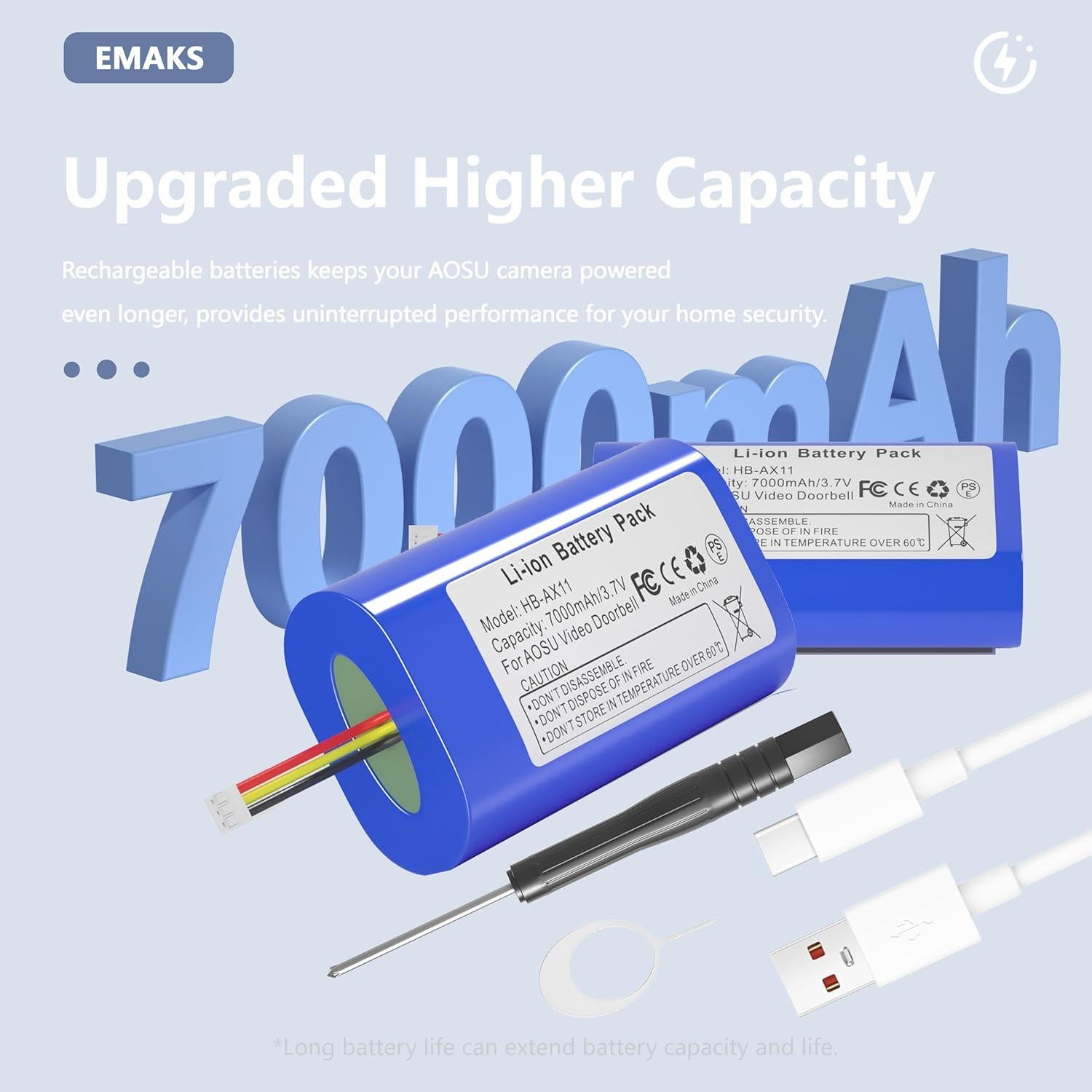 Batería recargable 7000mAh AOSU V8 - 2pack con USB-C