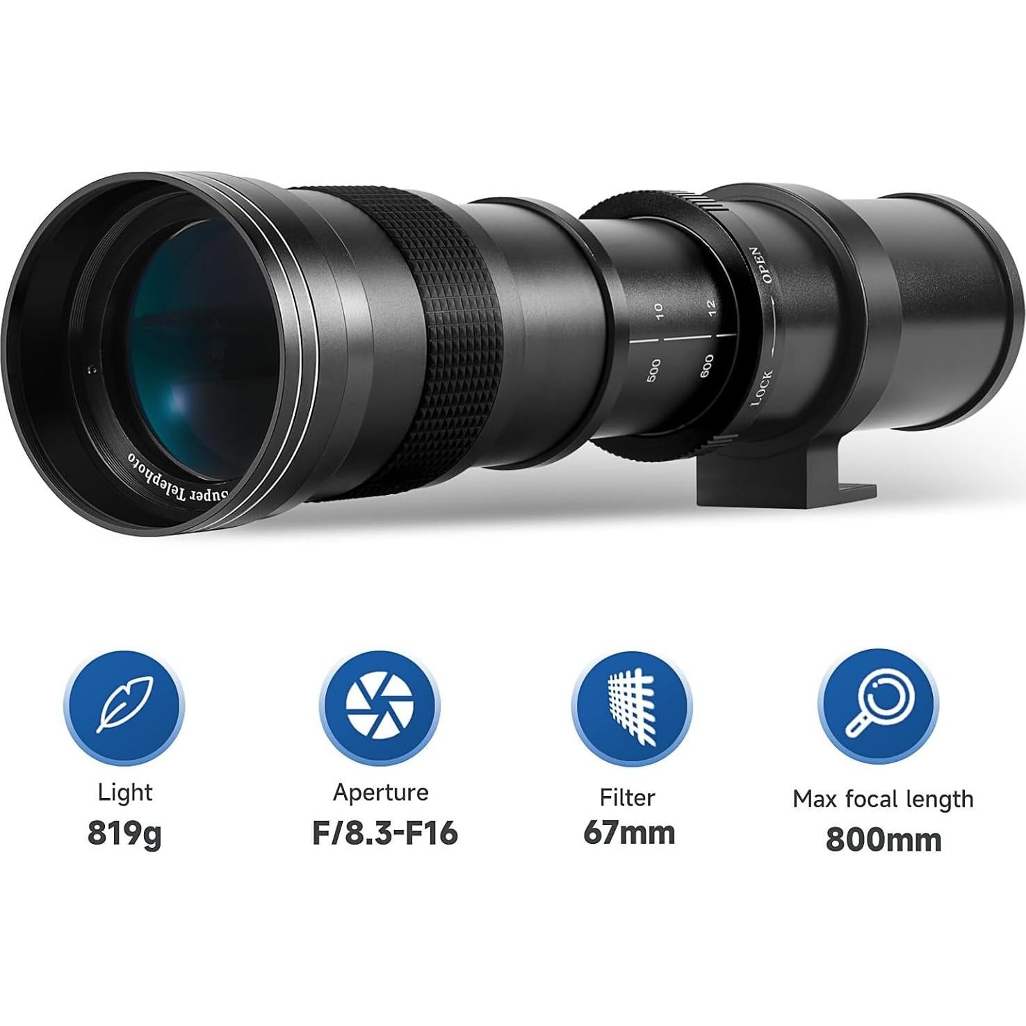 Lente Telefoto JINTU 420-800mm f/8.3 para Canon DSLR