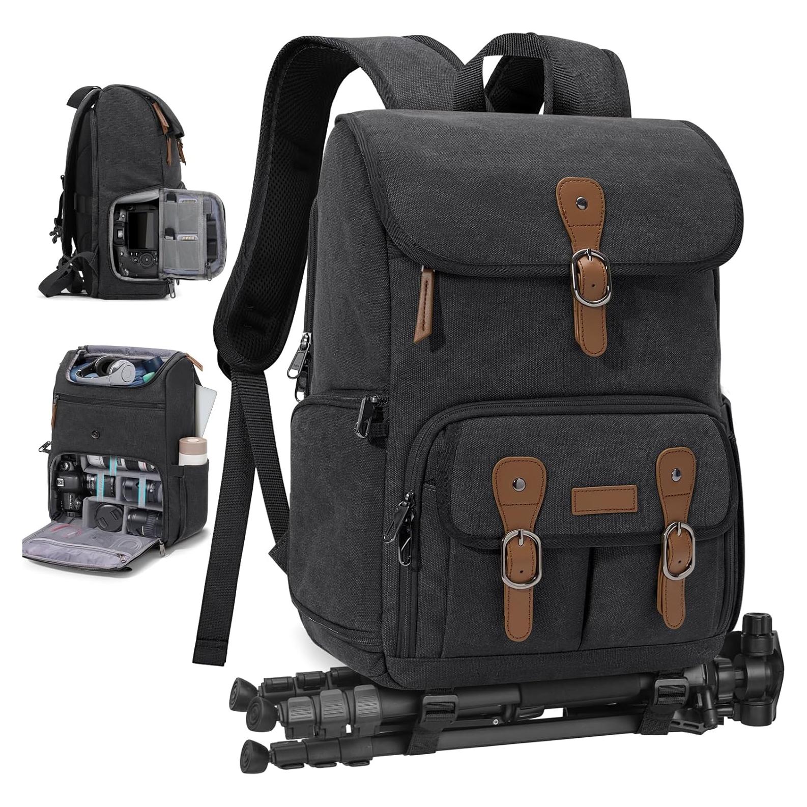 Mochila para cámara RAINSMORE negra para DSLR y portátil 15.6"