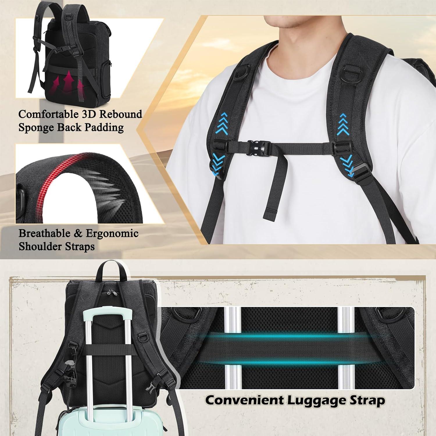 Mochila para cámara RAINSMORE negra para DSLR y portátil 15.6"