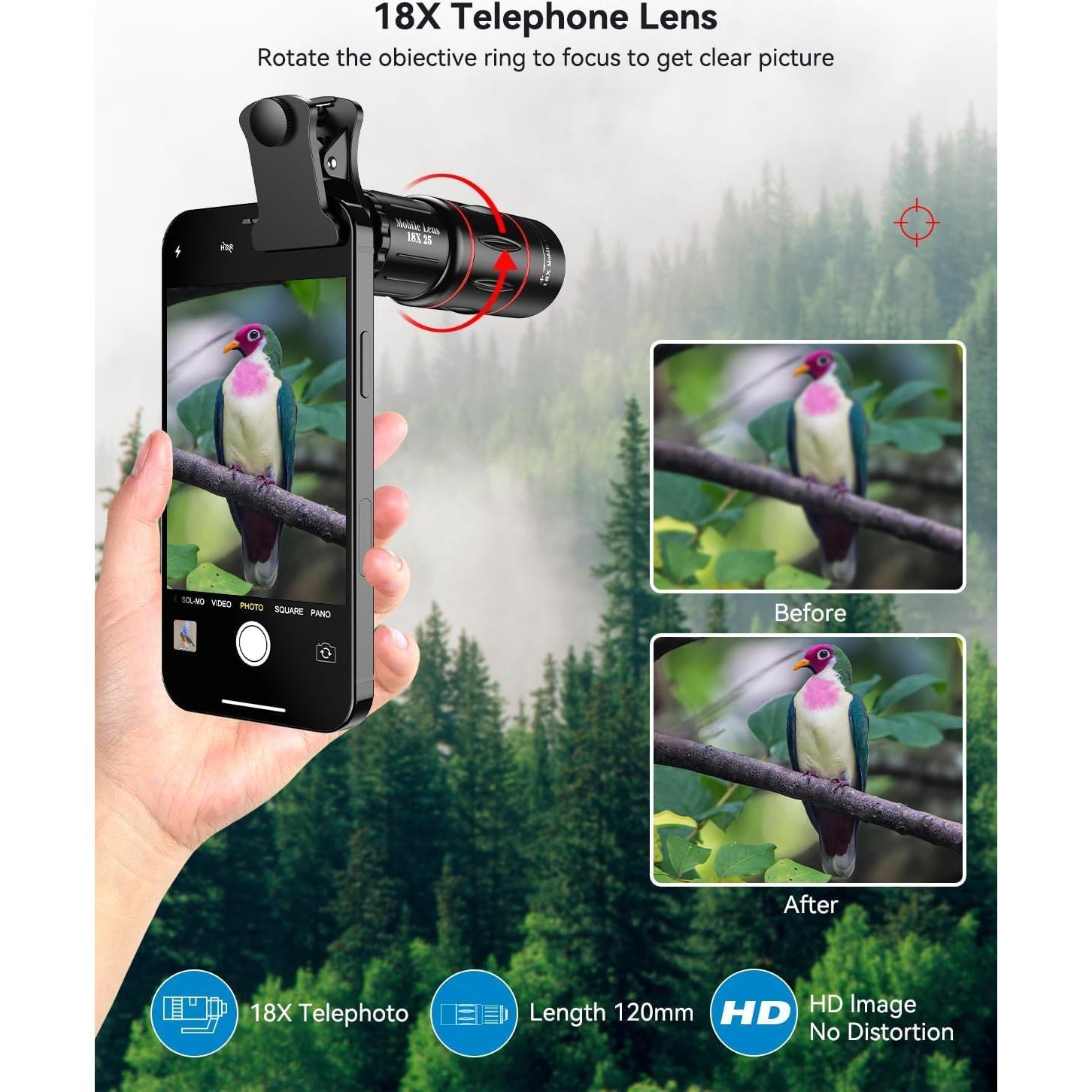 Kit de Lentes para Teléfonos APEXEL 4 en 1 con Trípode