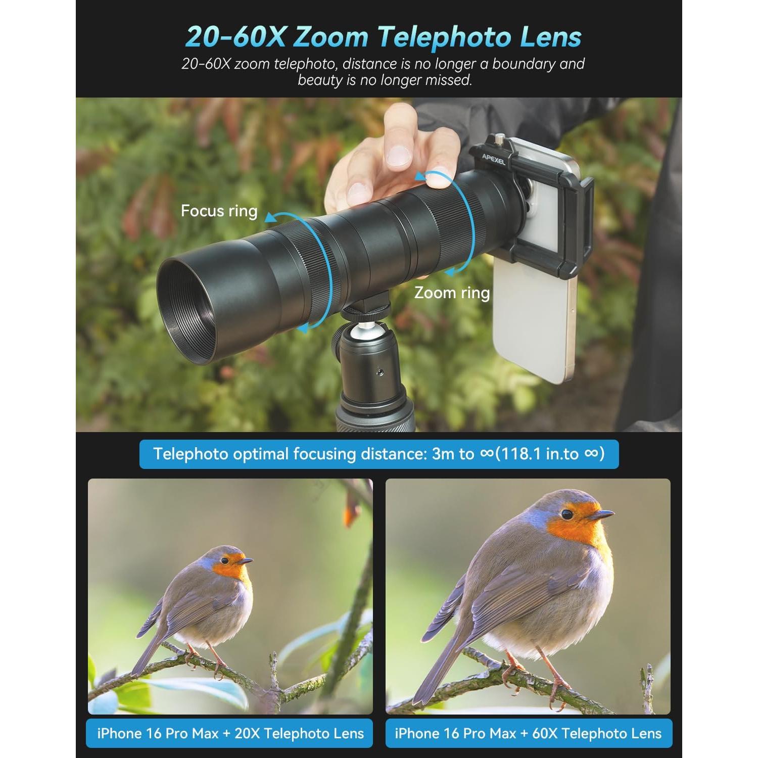 Lente Telefoto Zoom 20-60X Evil Eye para Smartphone con Trípode