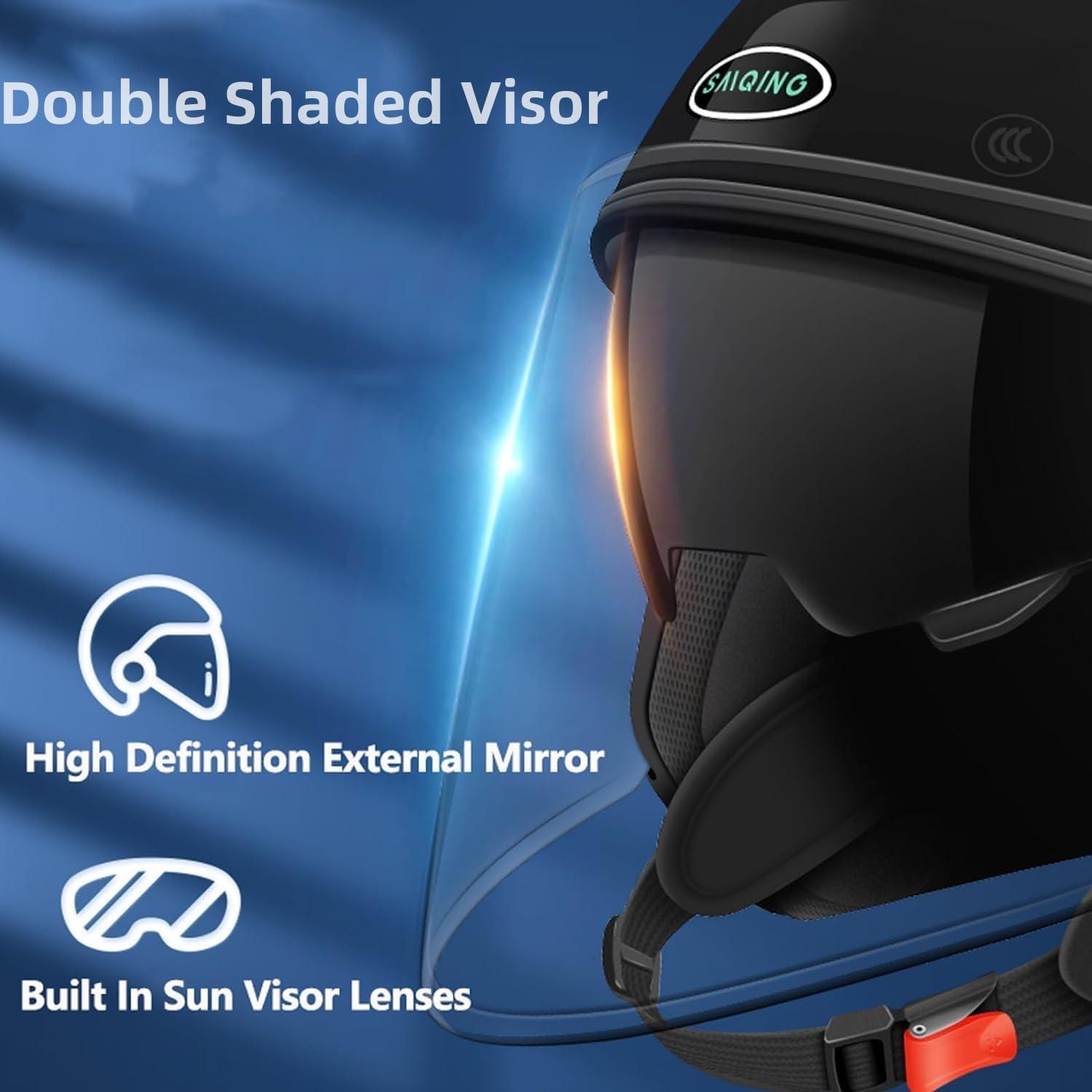 Casco 3/4 SanQing Negro Doble Visera Solar Adulto