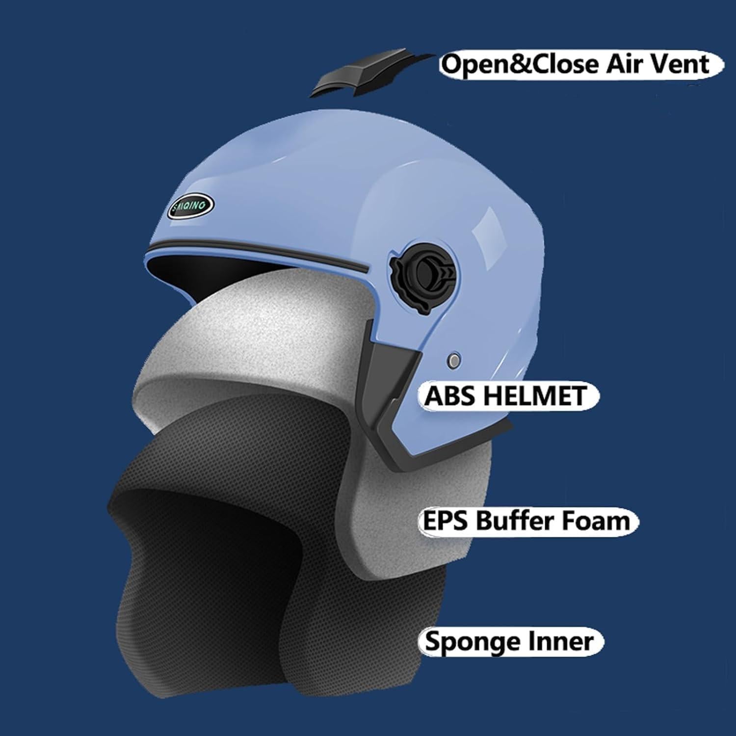 Casco 3/4 SanQing Negro Doble Visera Solar Adulto