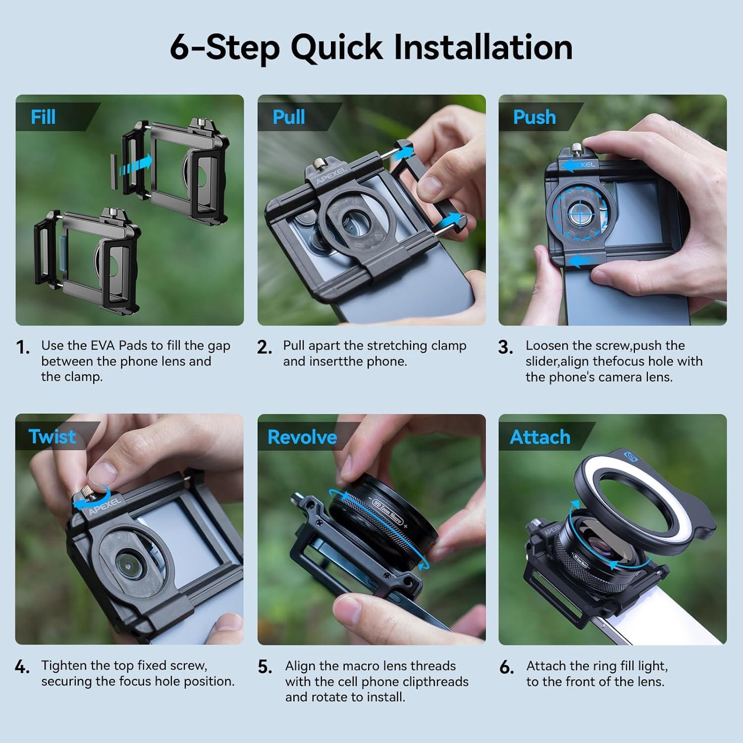 Lente Macro APEXEL 10-20X para iPhone y Android con Luz