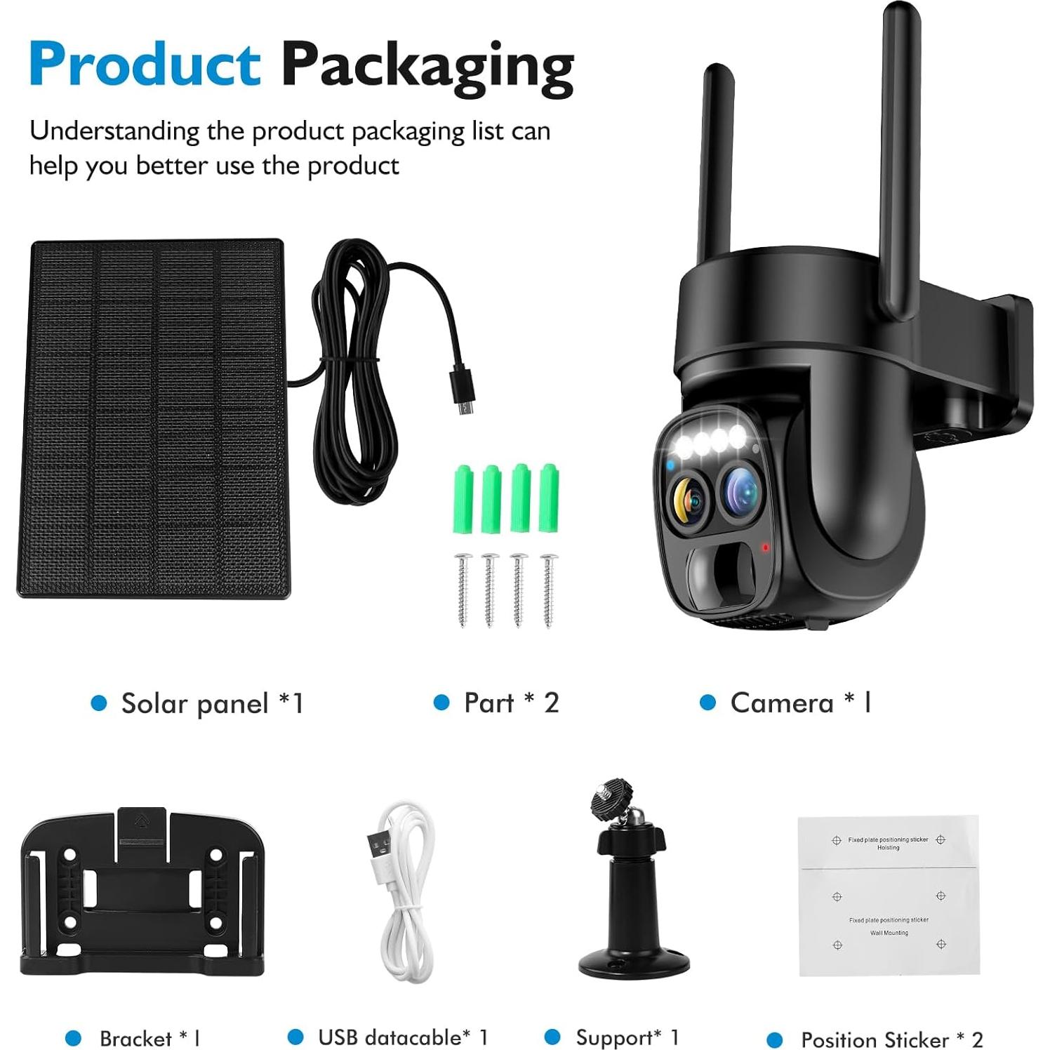 Cámara de Seguridad Inalámbrica Solar Hawkray 2K 360°