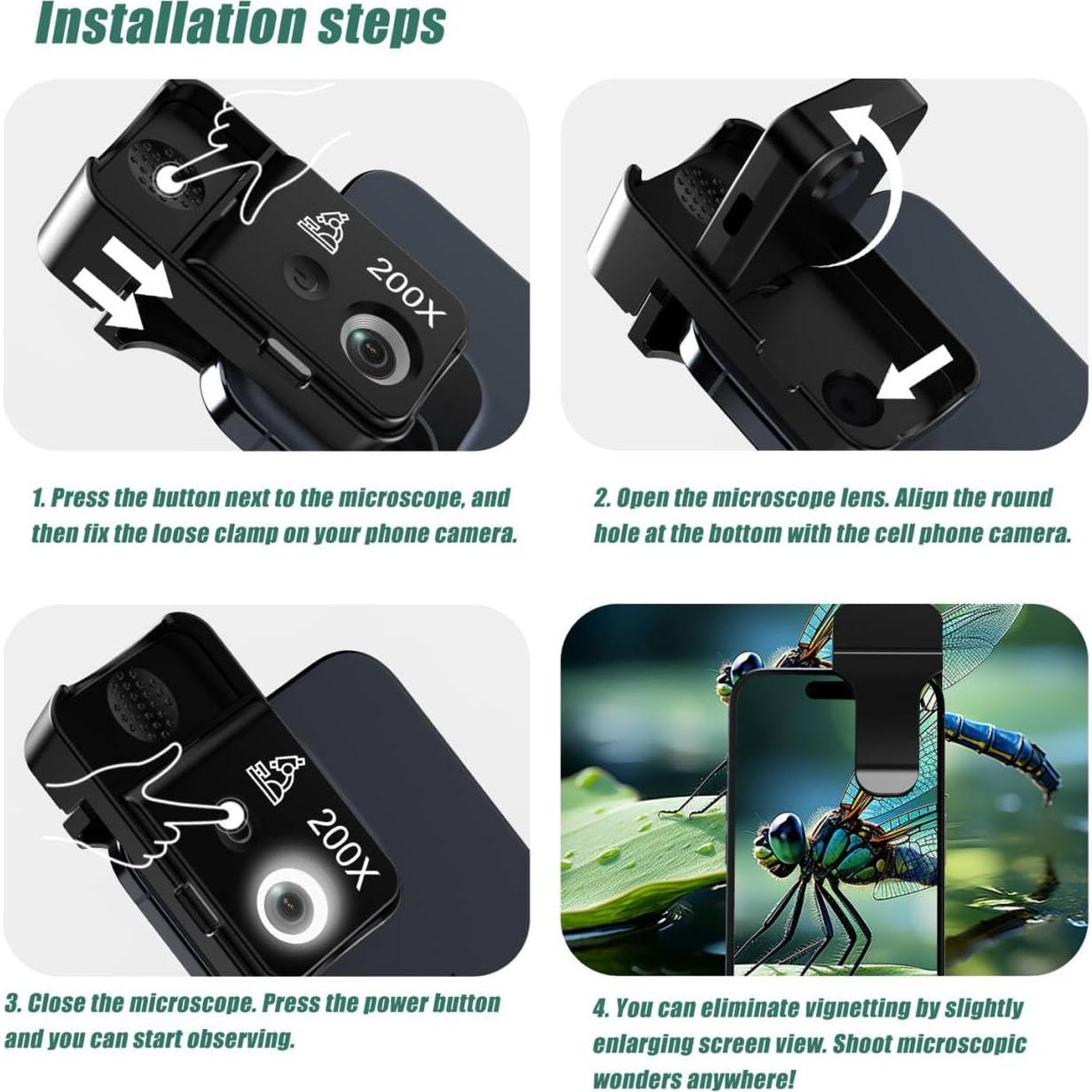 Microscopio Portátil Amoper 200X con Lente CPL y Luz UV