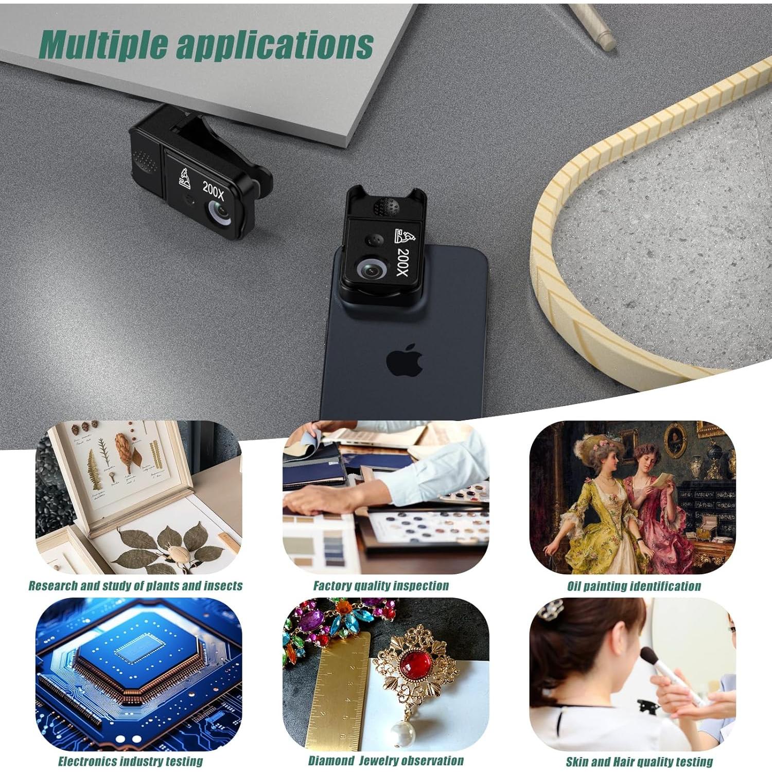 Microscopio Portátil Amoper 200X con Lente CPL y Luz UV