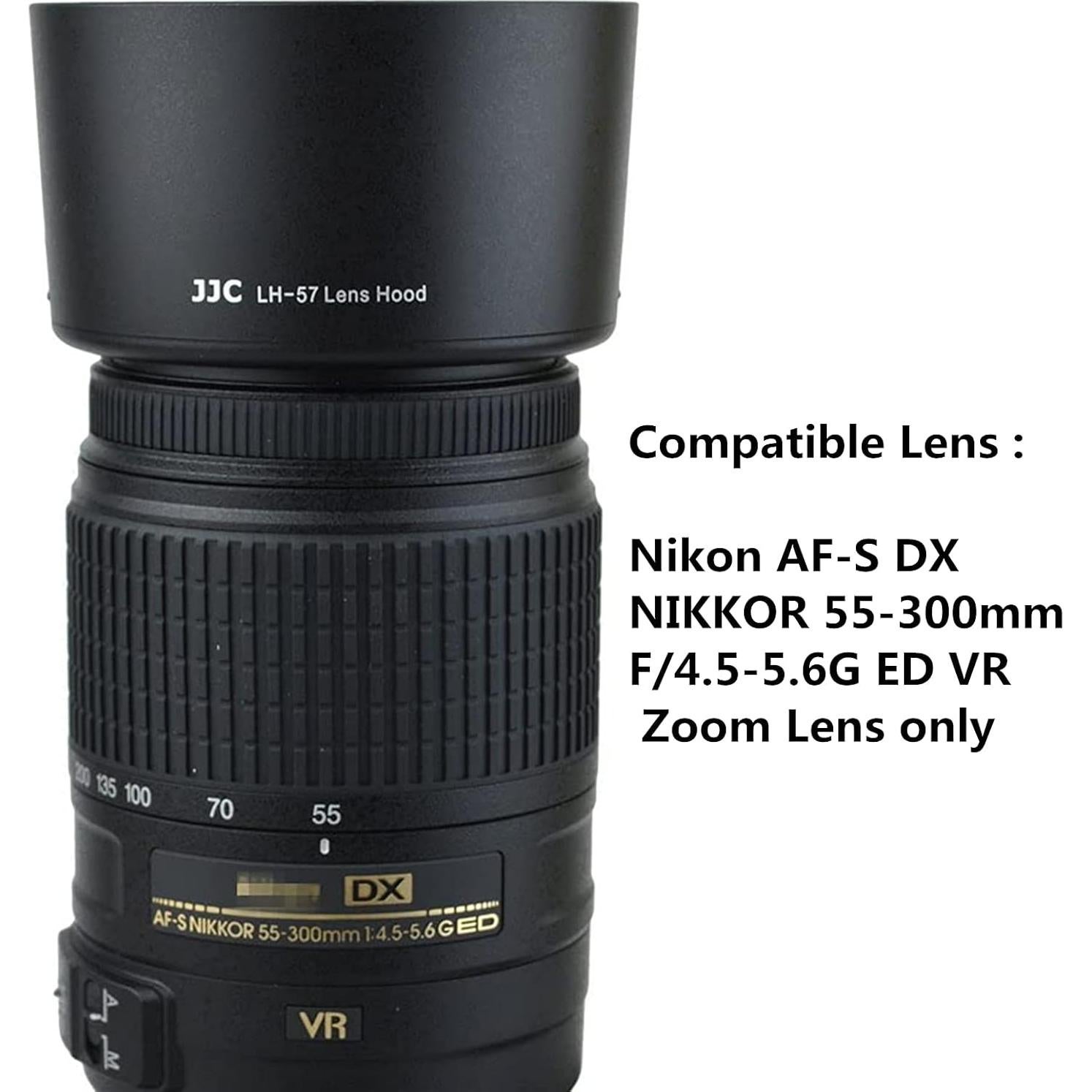 Capucha de lente reversible Jinjiacheng HB-57 para Nikon 55-300mm