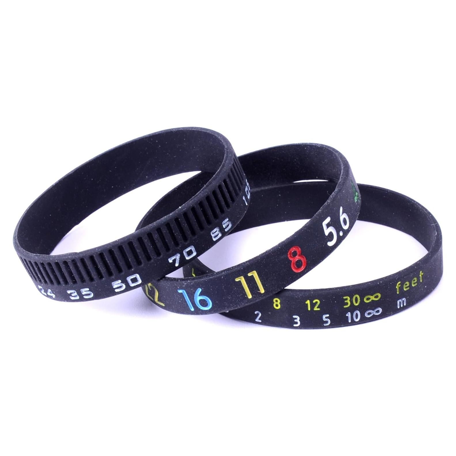 Conjunto de Pulseras para Fotógrafos DSLRKIT - Apertura, Enfoque, Longitud Focal