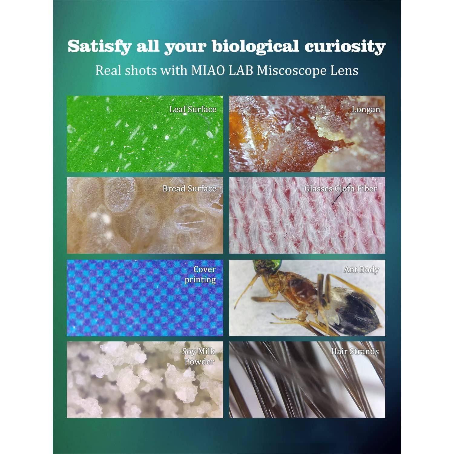 Microscopio de bolsillo MIAO LAB 200X con luz LED y lente CPL