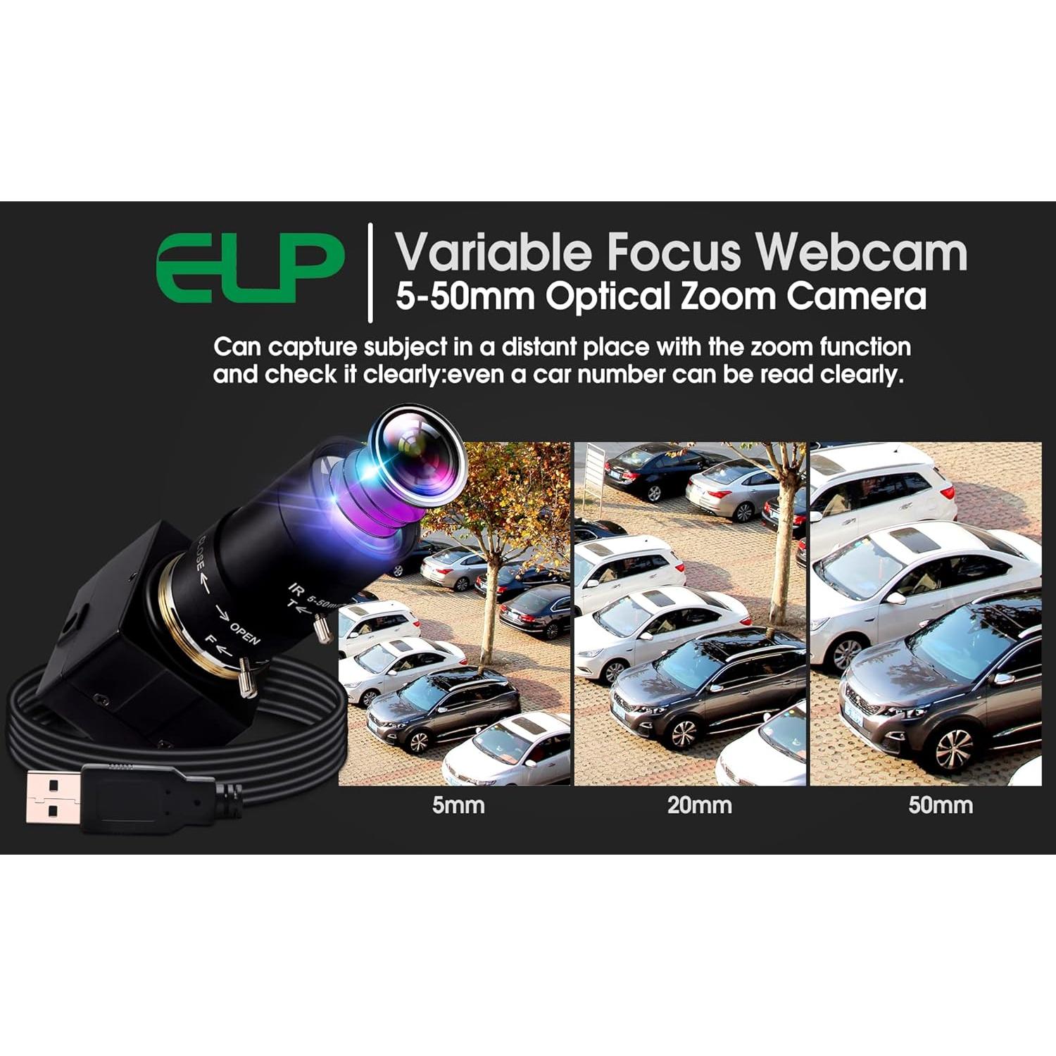Lente Varifocal ELP 5-50mm 1080P USB H.264 Cámara