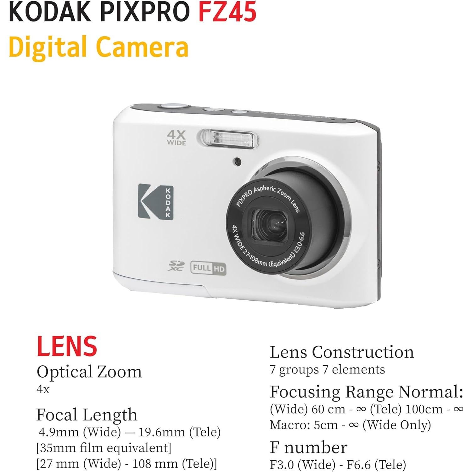 Cámara Digital Kodak Pixpro FZ45 16MP Zoom 4X Lente 27mm