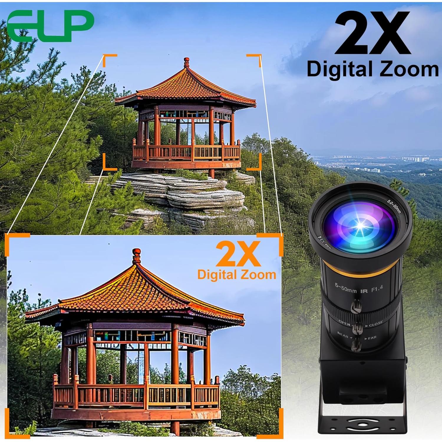 Cámara USB 4K ELP con Zoom Manual 10X 5-50mm HDMI