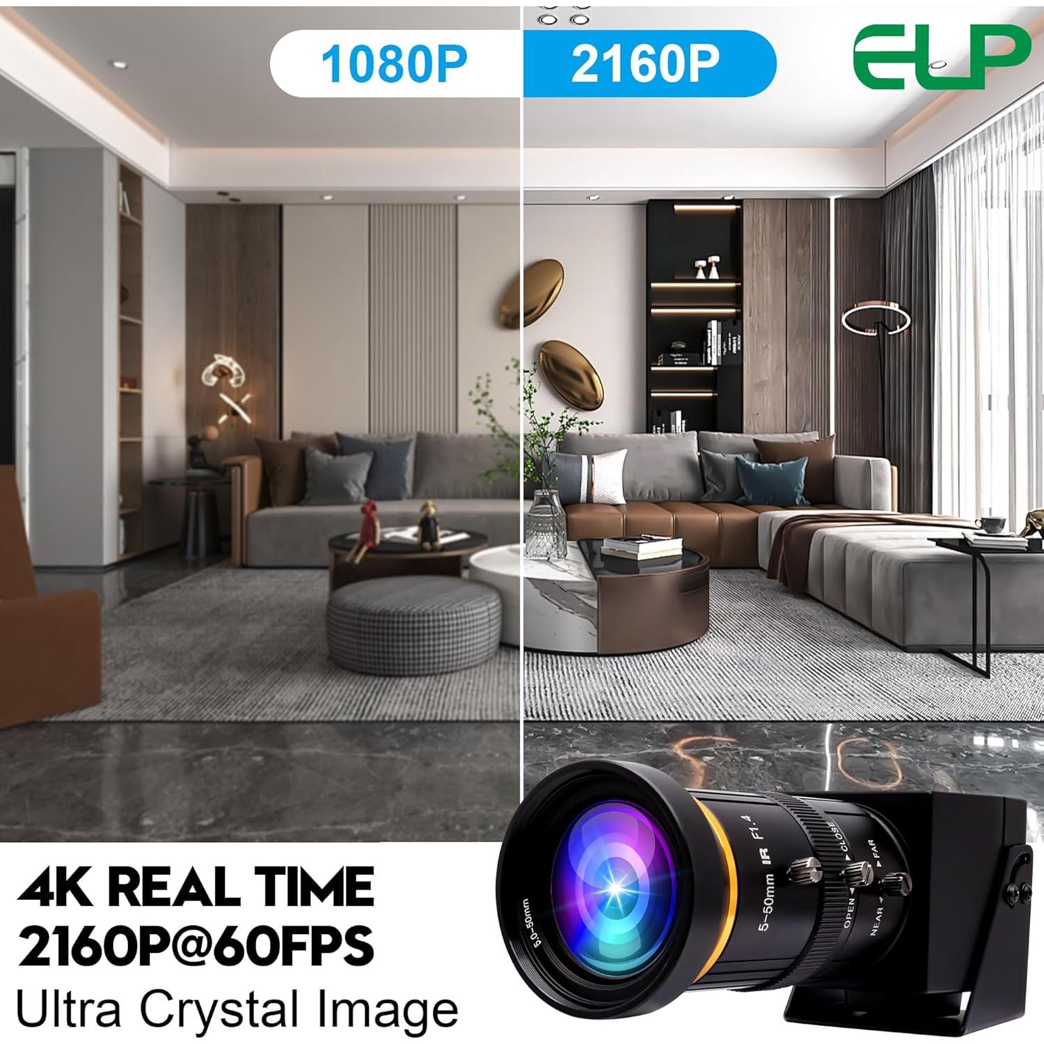 Cámara USB 4K ELP con Zoom Manual 10X 5-50mm HDMI