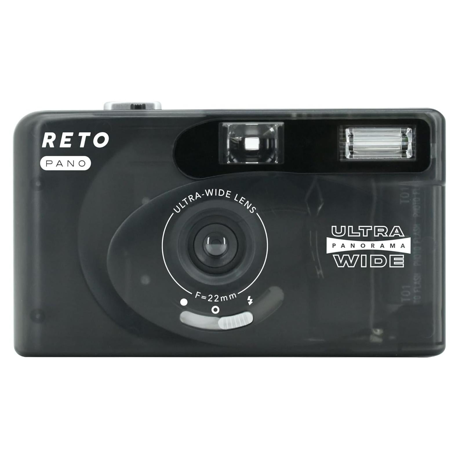 PANO 35mm Film Camera - 22mm Wide Lens, Panorama, Easy Switch, Cinematic Modes, Lens Cover, Built-in Flash, Reusable (Film & AAA Battery are not Included) (Sheer Black)