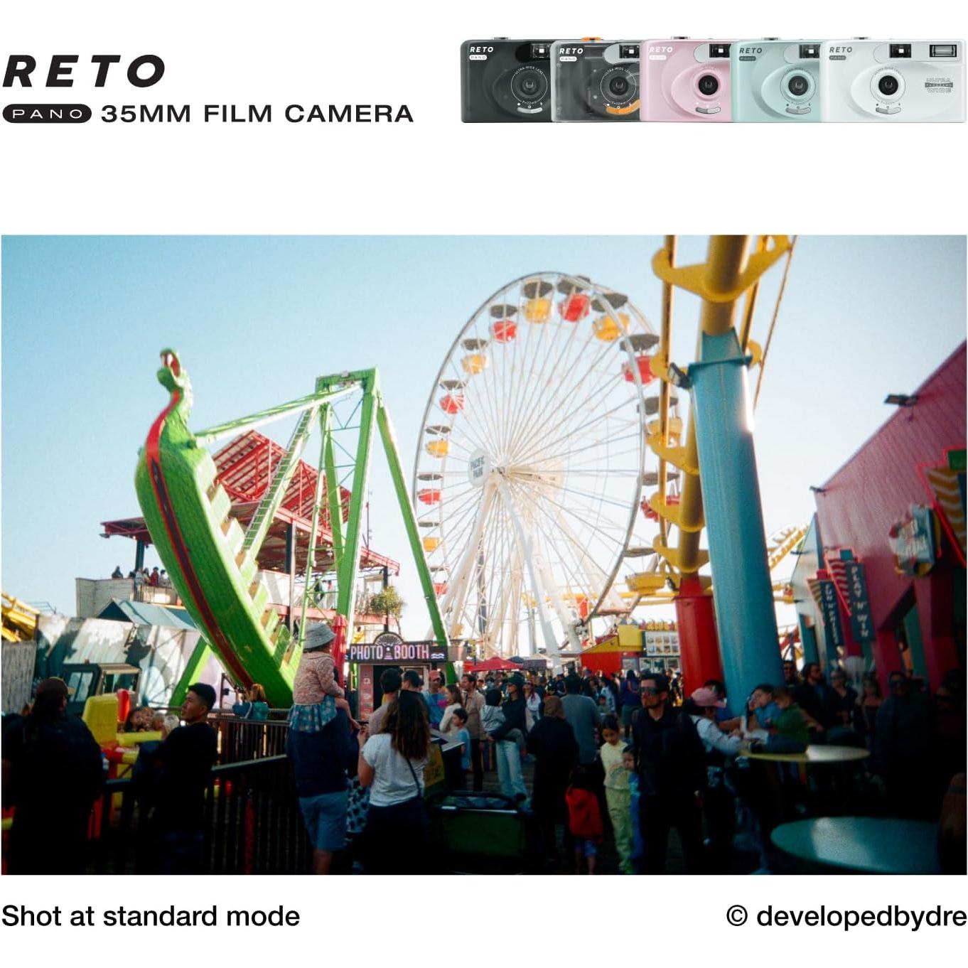 PANO 35mm Film Camera - 22mm Wide Lens, Panorama, Easy Switch, Cinematic Modes, Lens Cover, Built-in Flash, Reusable (Film & AAA Battery are not Included) (Sheer Black)