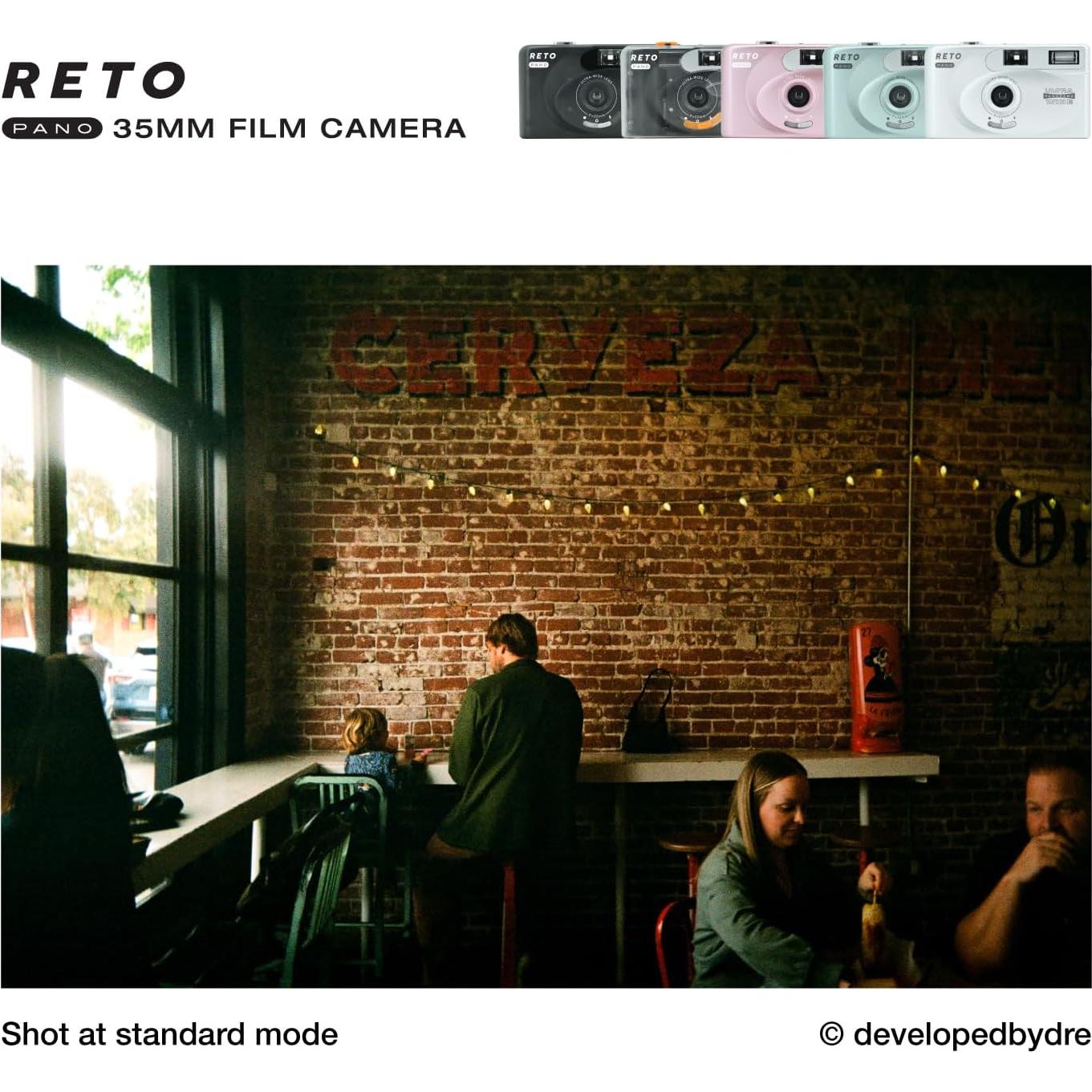 PANO 35mm Film Camera - 22mm Wide Lens, Panorama, Easy Switch, Cinematic Modes, Lens Cover, Built-in Flash, Reusable (Film & AAA Battery are not Included) (Sheer Black)