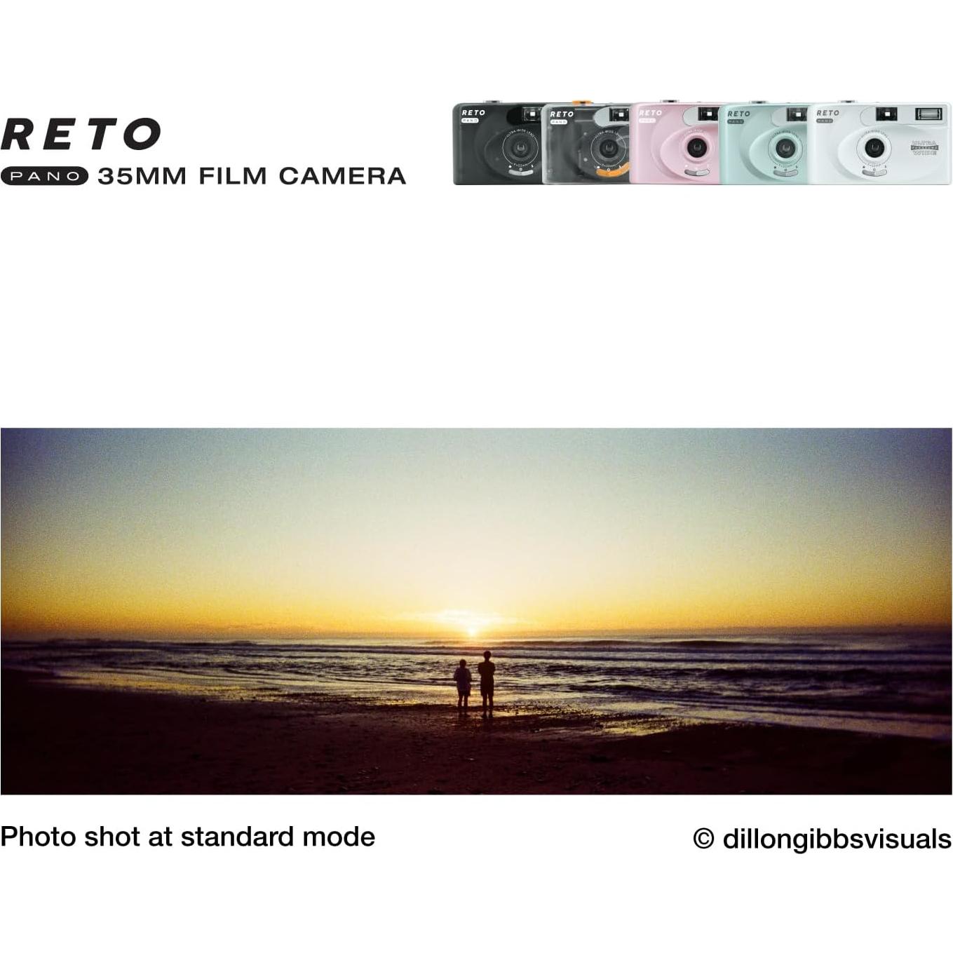 PANO 35mm Film Camera - 22mm Wide Lens, Panorama, Easy Switch, Cinematic Modes, Lens Cover, Built-in Flash, Reusable (Film & AAA Battery are not Included) (Sheer Black)