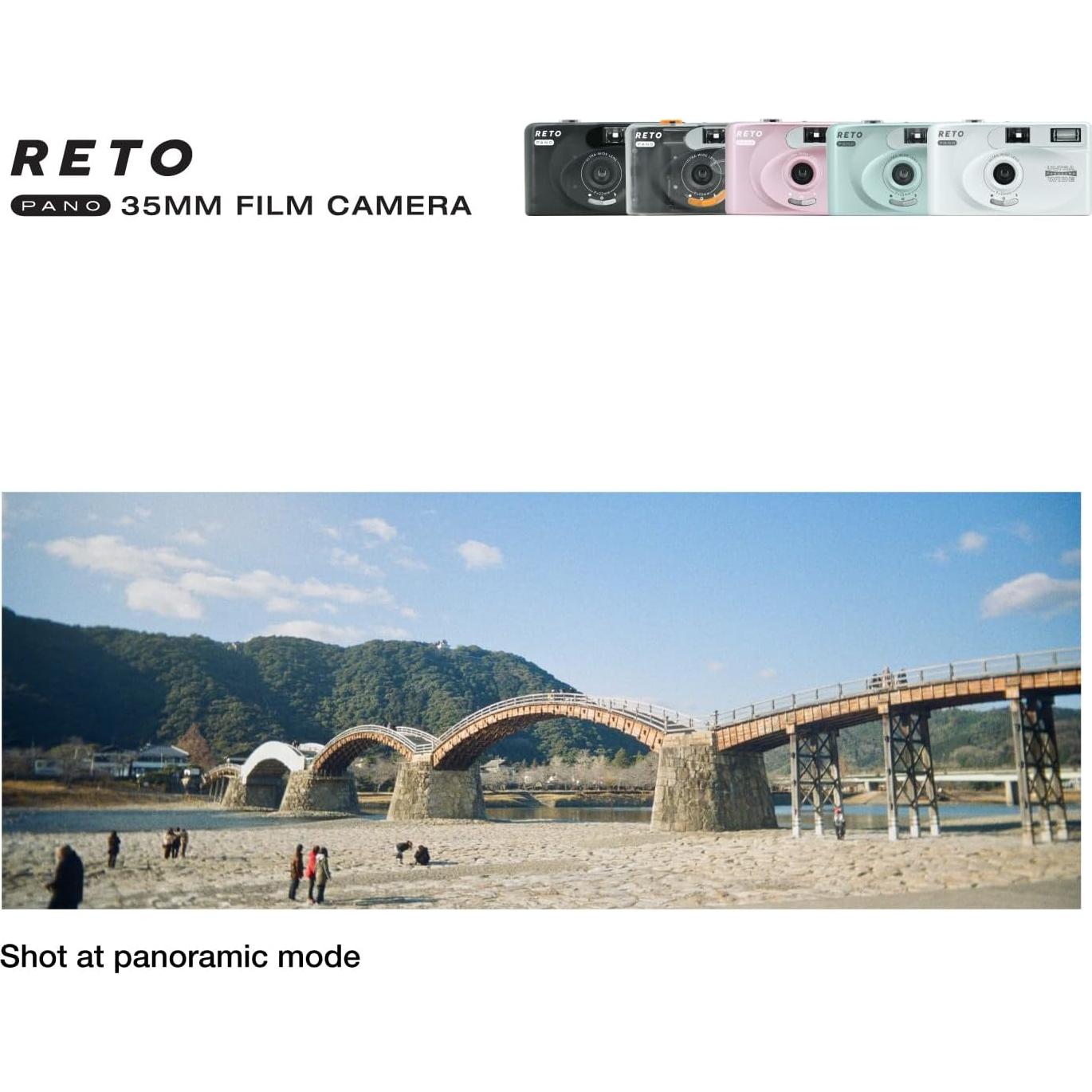 PANO 35mm Film Camera - 22mm Wide Lens, Panorama, Easy Switch, Cinematic Modes, Lens Cover, Built-in Flash, Reusable (Film & AAA Battery are not Included) (Sheer Black)