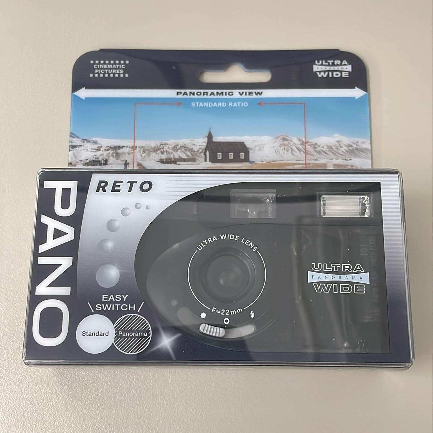 PANO 35mm Film Camera - 22mm Wide Lens, Panorama, Easy Switch, Cinematic Modes, Lens Cover, Built-in Flash, Reusable (Film & AAA Battery are not Included) (Sheer Black)