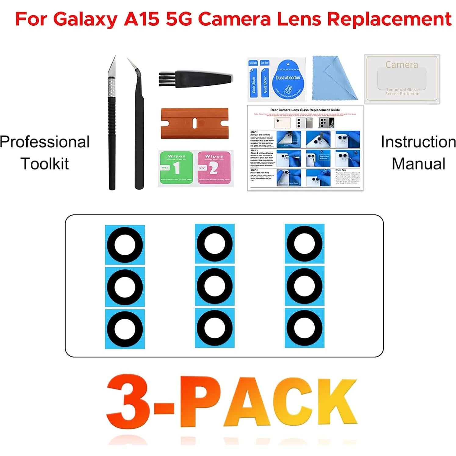 Paquete de 3 Lentes de Cámara Trasera para Galaxy A15 5G