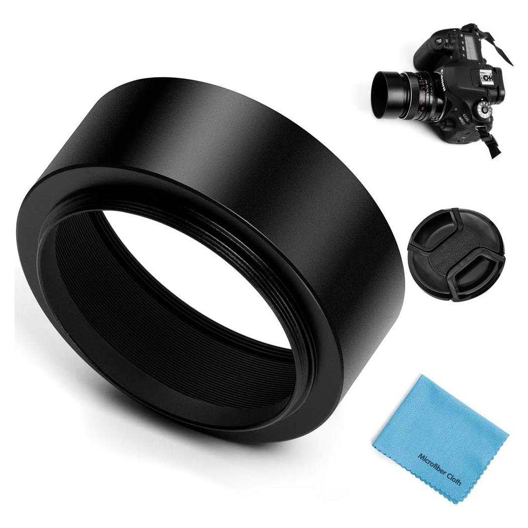 Capucha de Lente Estándar 77mm Metal + Tapa 82mm + Paño Microfibra