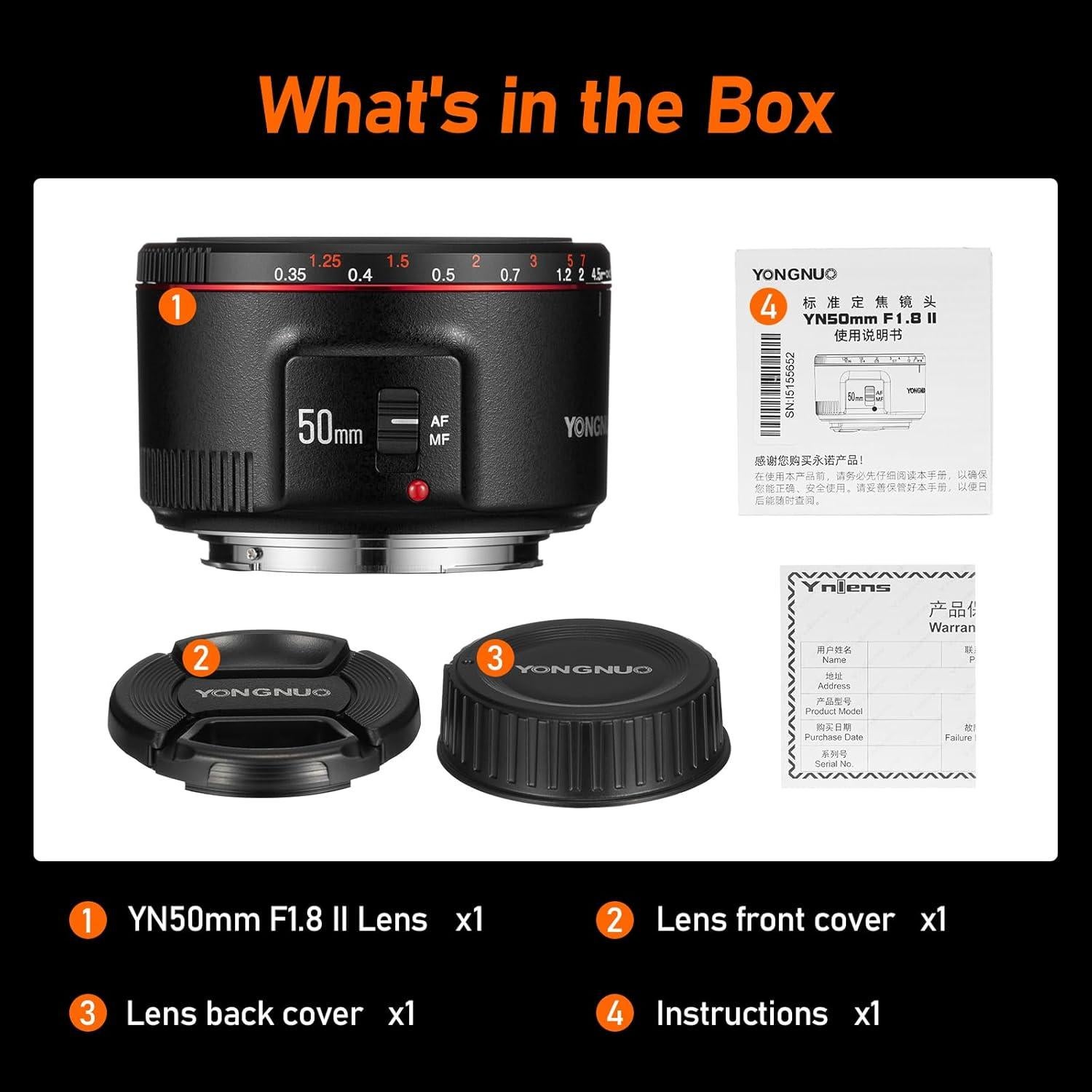 Lente Prime Yongnuo YN50mm F1.8 II para Canon - Enfoque 0.35m