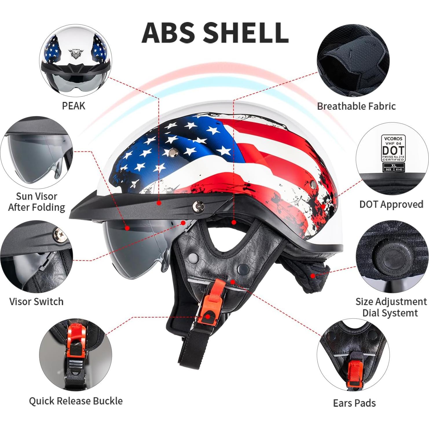 Casco de Media Cara VCOROS VHF04 con Visera Solar S