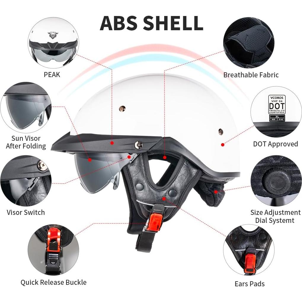 Casco de Media Cara VCOROS VHF04 Blanco Brillante XXL