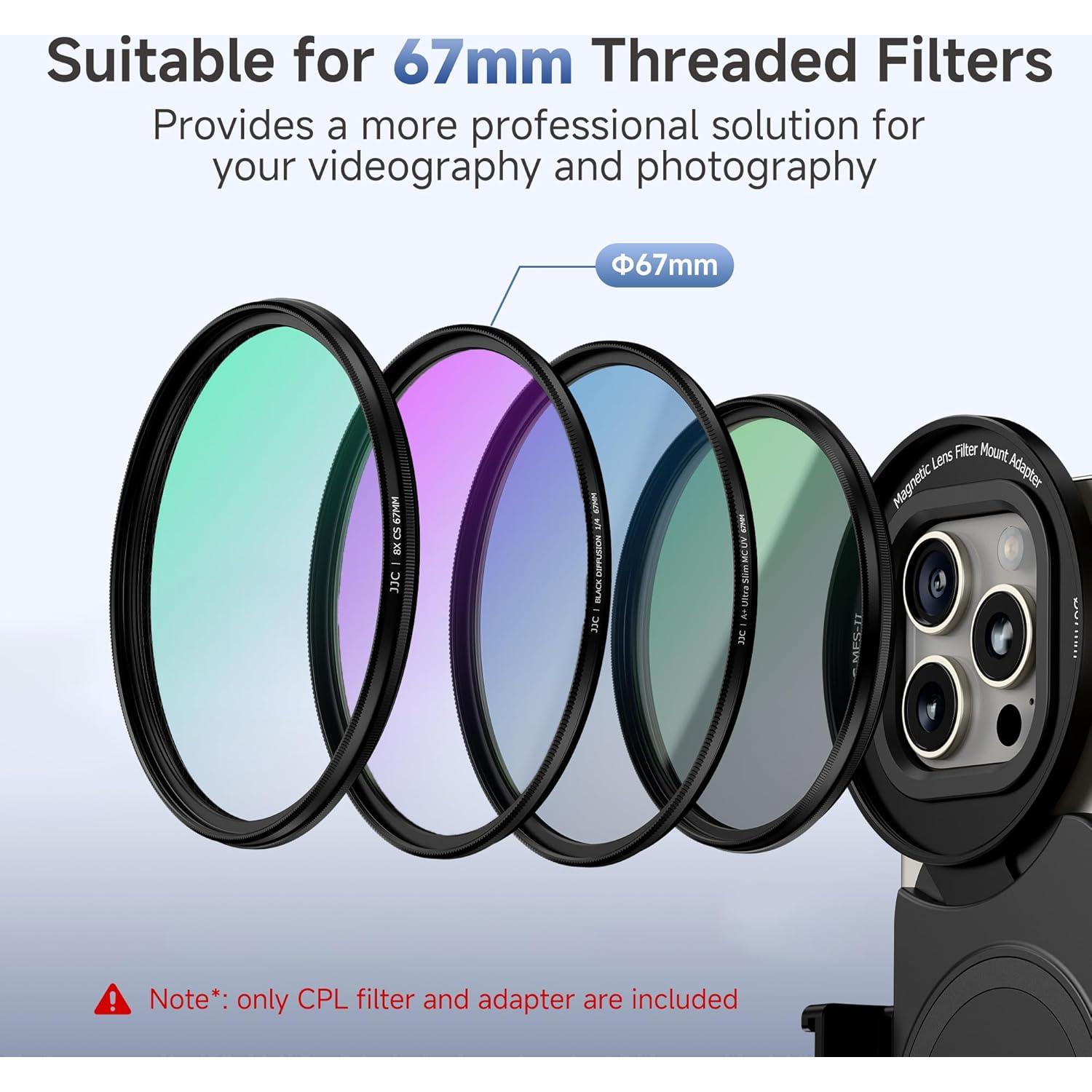 Filtro CPL Magnético JJC 67mm para iPhone 16/15/14 Pro Max