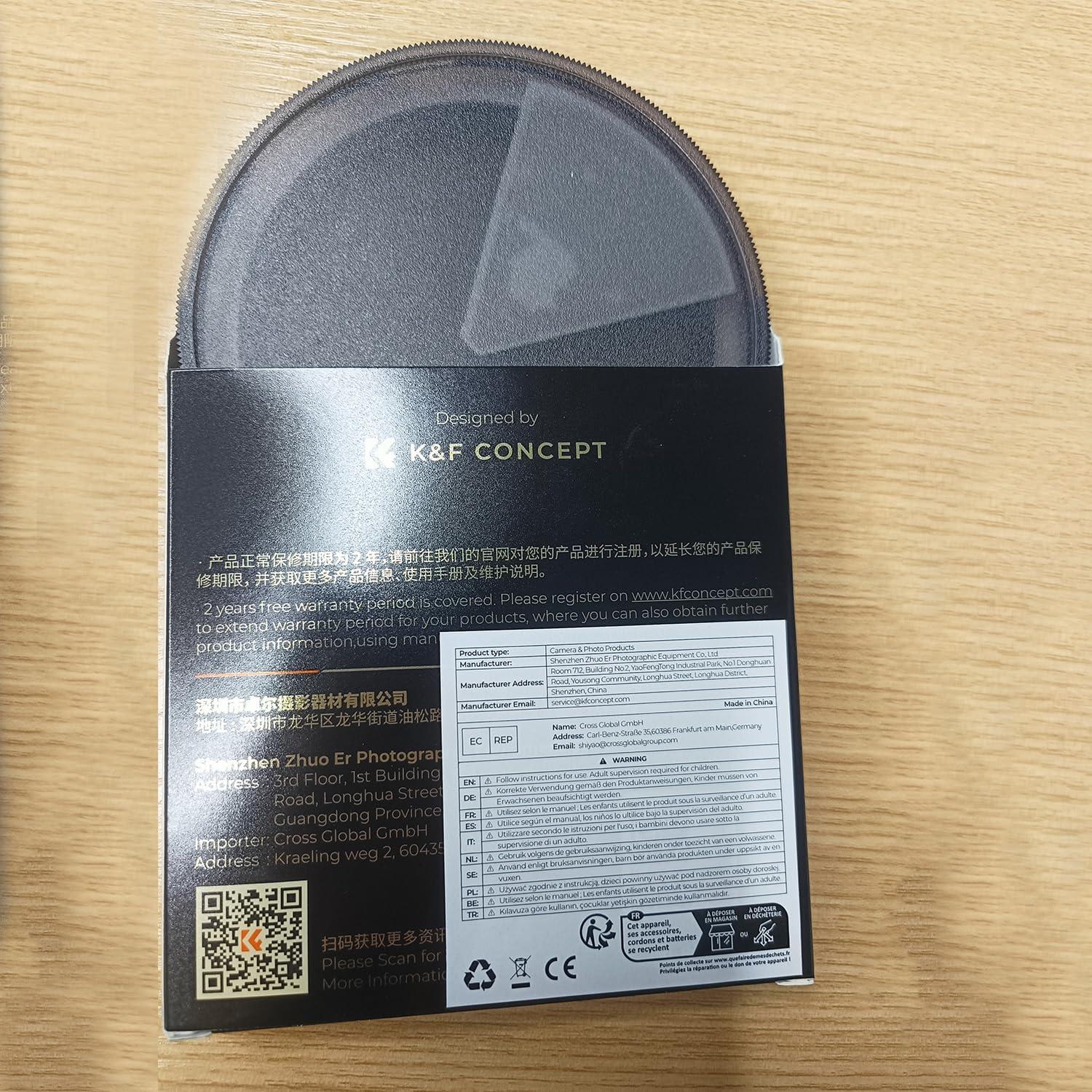 Filtro de lente ND K&F Concept 58mm ND100000 Nano X